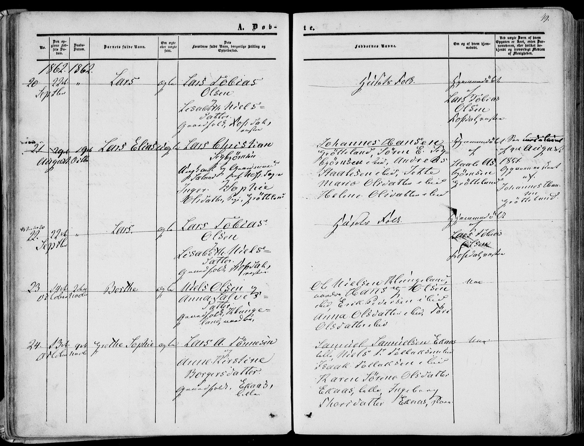 Bakke sokneprestkontor, AV/SAK-1111-0002/F/Fa/Fab/L0002: Parish register (official) no. A 2, 1855-1884, p. 49