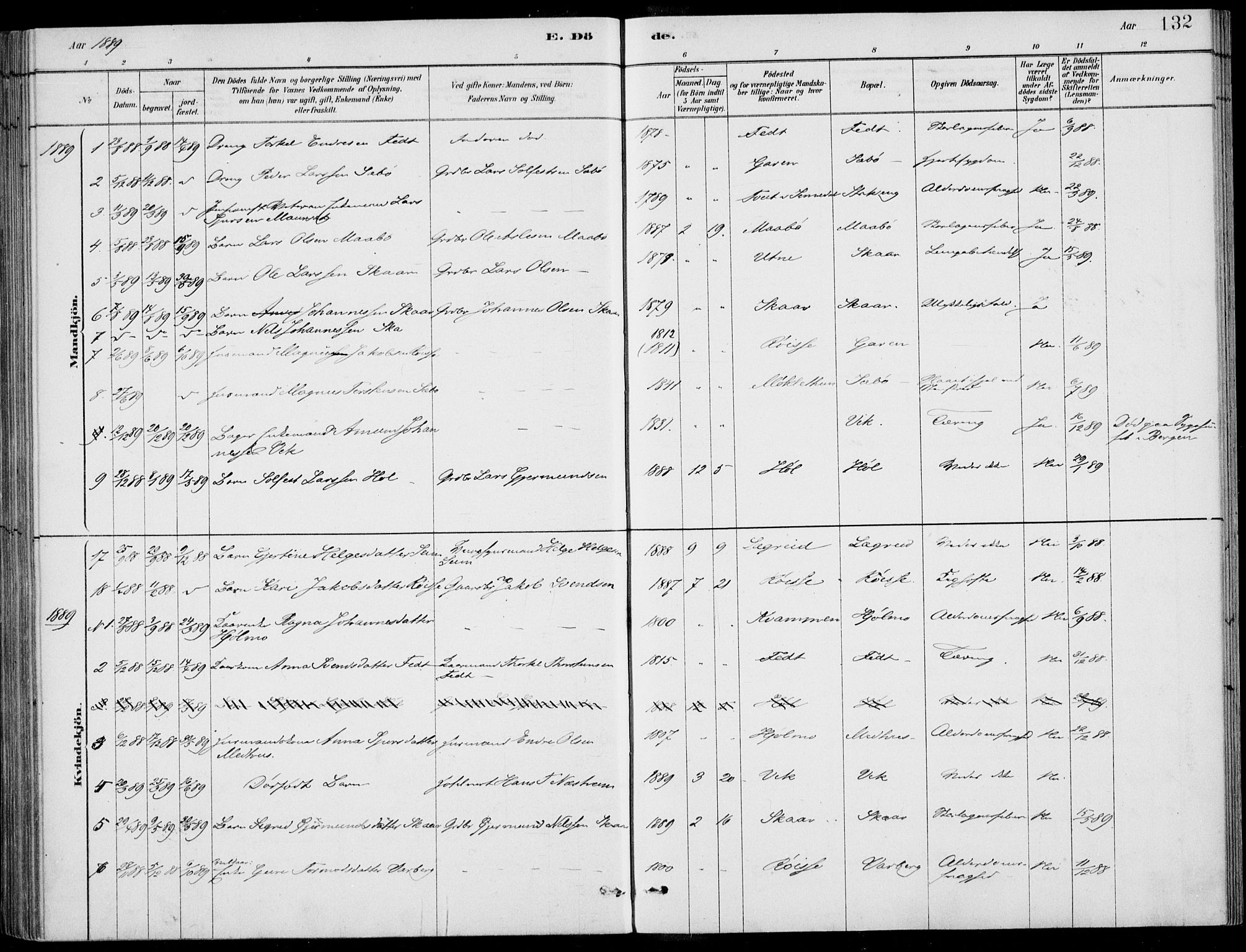 Ulvik sokneprestembete, SAB/A-78801/H/Haa: Parish register (official) no. D  1, 1878-1903, p. 132