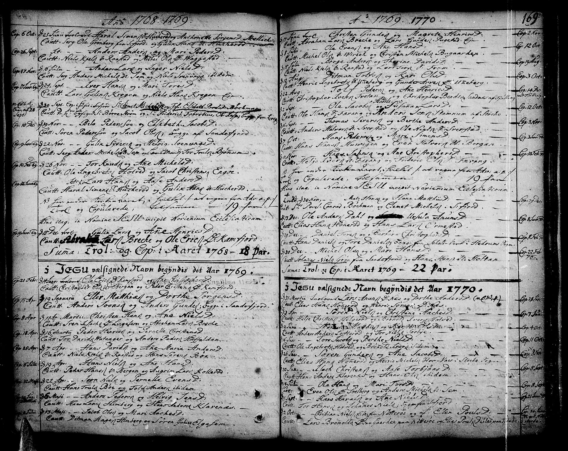 Sandar kirkebøker, AV/SAKO-A-243/F/Fa/L0002: Parish register (official) no. 2, 1733-1788, p. 169