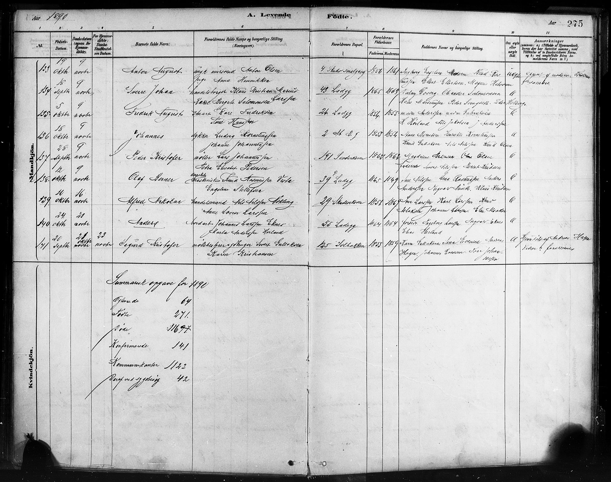 Sandviken Sokneprestembete, AV/SAB-A-77601/H/Ha/L0004: Parish register (official) no. B 1, 1878-1891, p. 275