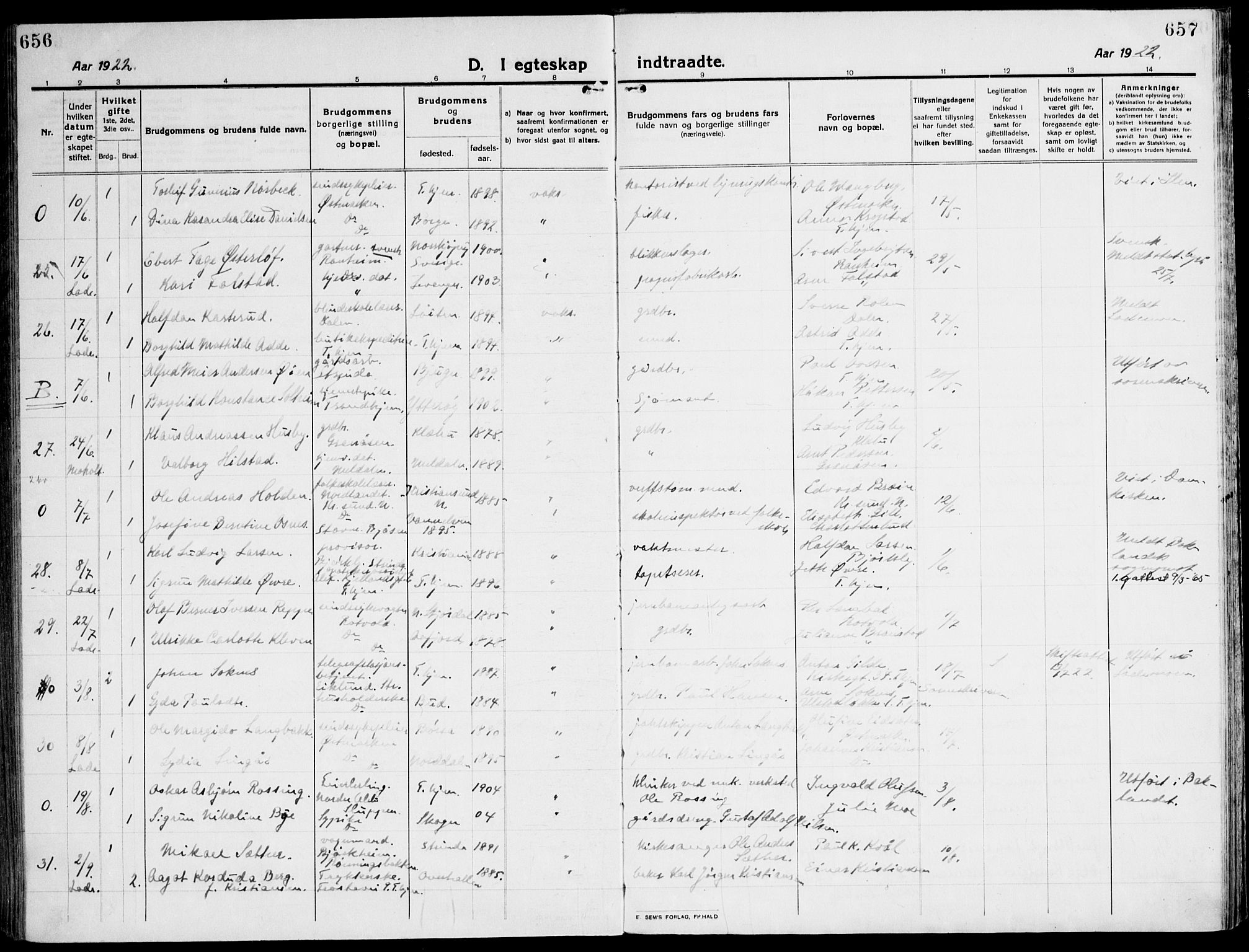 Ministerialprotokoller, klokkerbøker og fødselsregistre - Sør-Trøndelag, SAT/A-1456/607/L0321: Parish register (official) no. 607A05, 1916-1935, p. 656-657