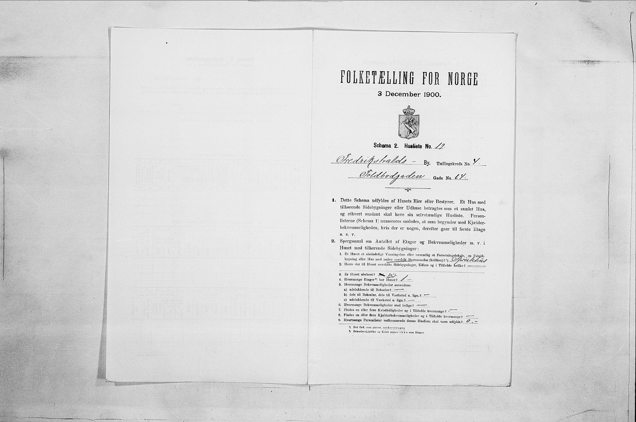 SAO, 1900 census for Fredrikshald, 1900