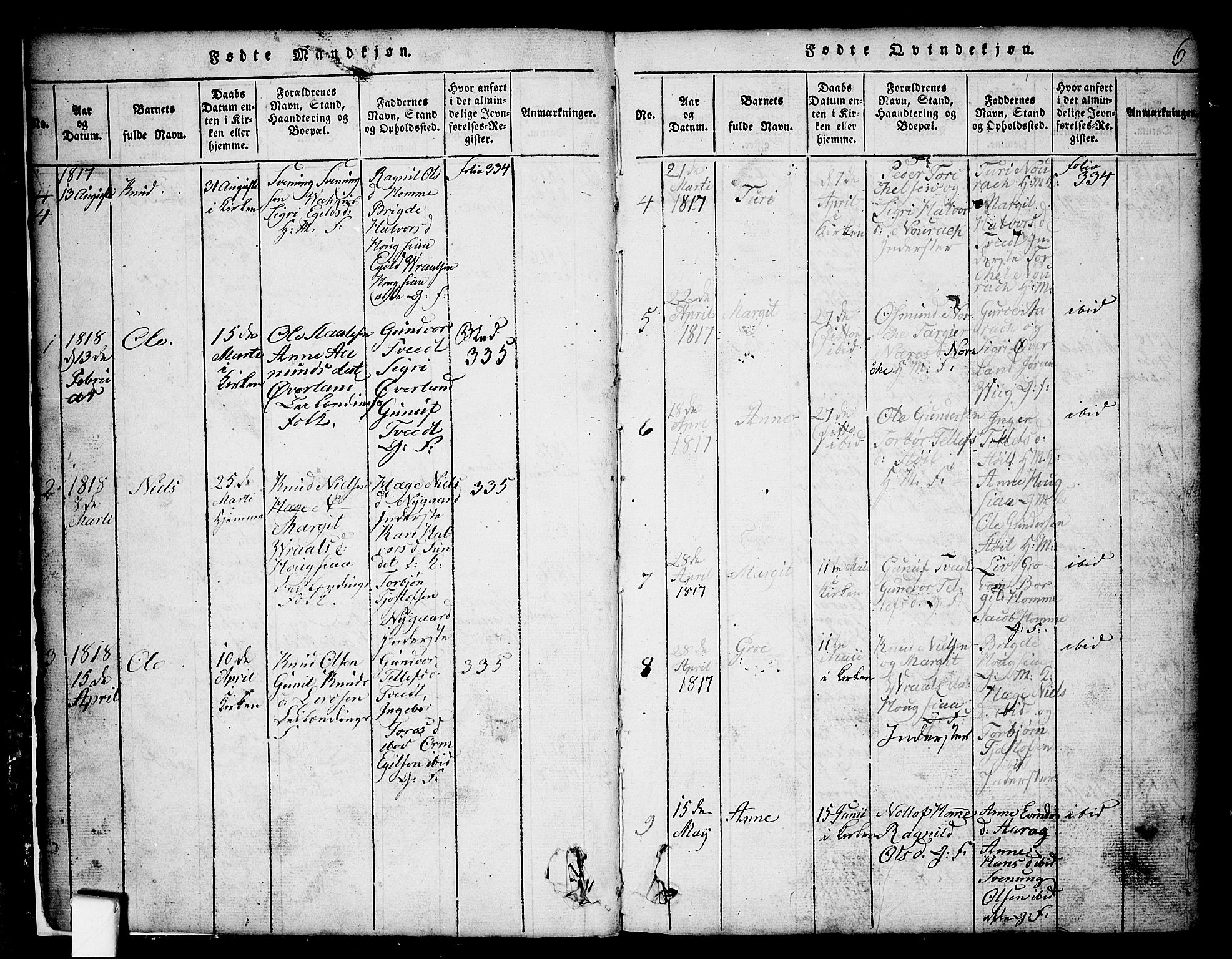 Nissedal kirkebøker, SAKO/A-288/G/Gb/L0001: Parish register (copy) no. II 1, 1814-1862, p. 6