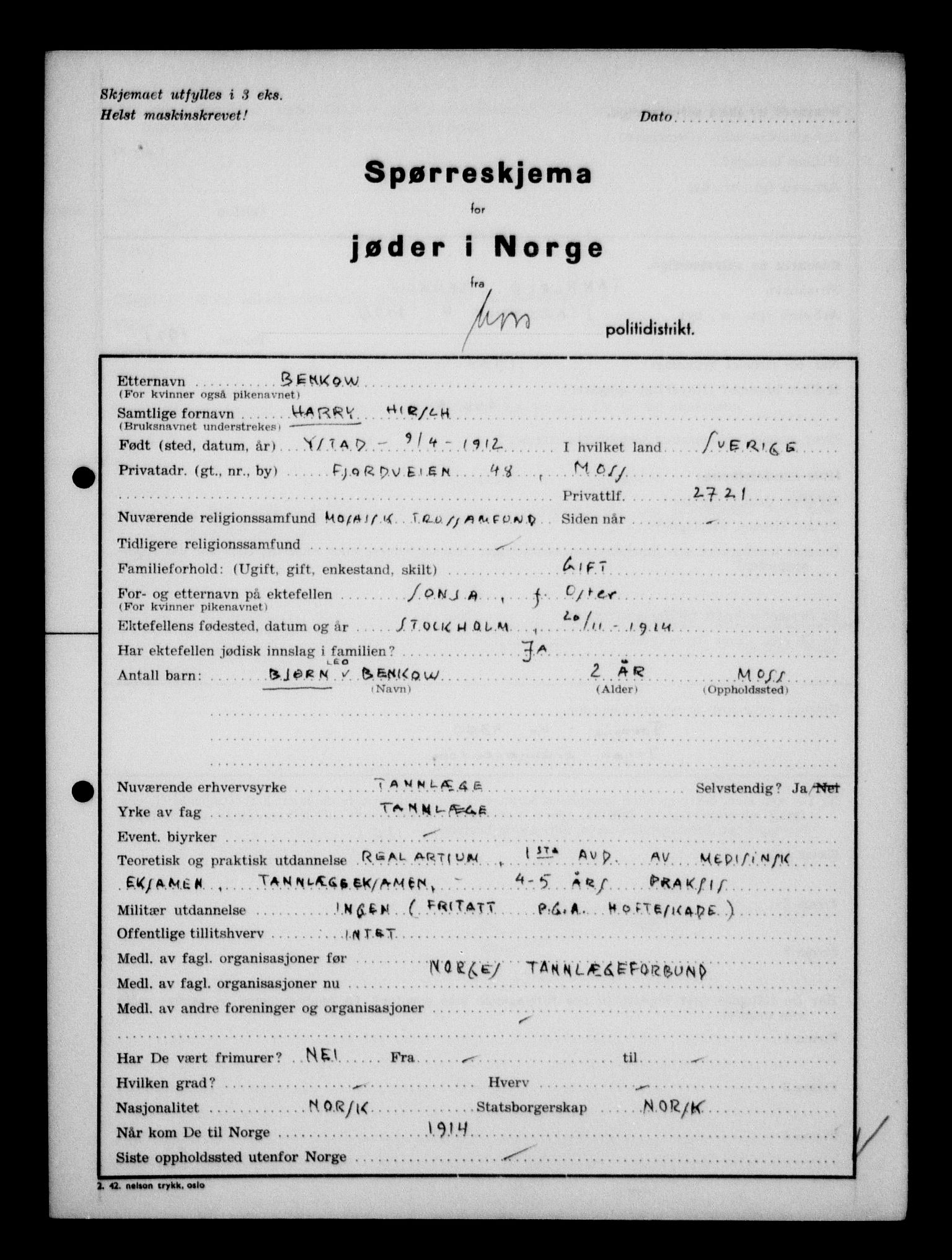 Statspolitiet - Hovedkontoret / Osloavdelingen, AV/RA-S-1329/G/Ga/L0012: Spørreskjema for jøder i Norge. 1: Aker 114- 207 (Levinson-Wozak) og 656 (Salomon). 2: Arendal-Hordaland. 3: Horten-Romerike.  , 1942, p. 772