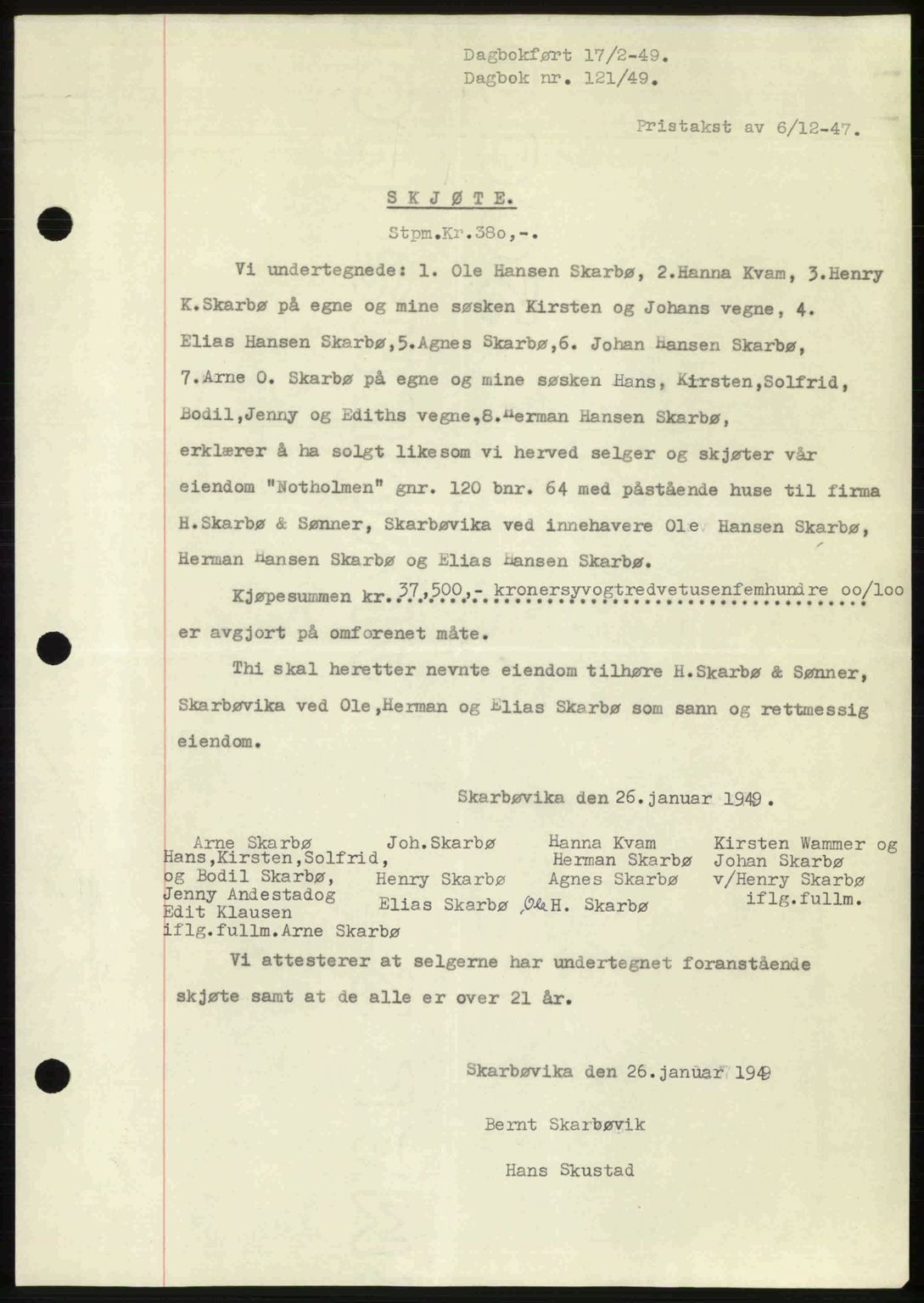 Ålesund byfogd, AV/SAT-A-4384: Mortgage book no. 37A (1), 1947-1949, Diary no: : 121/1949