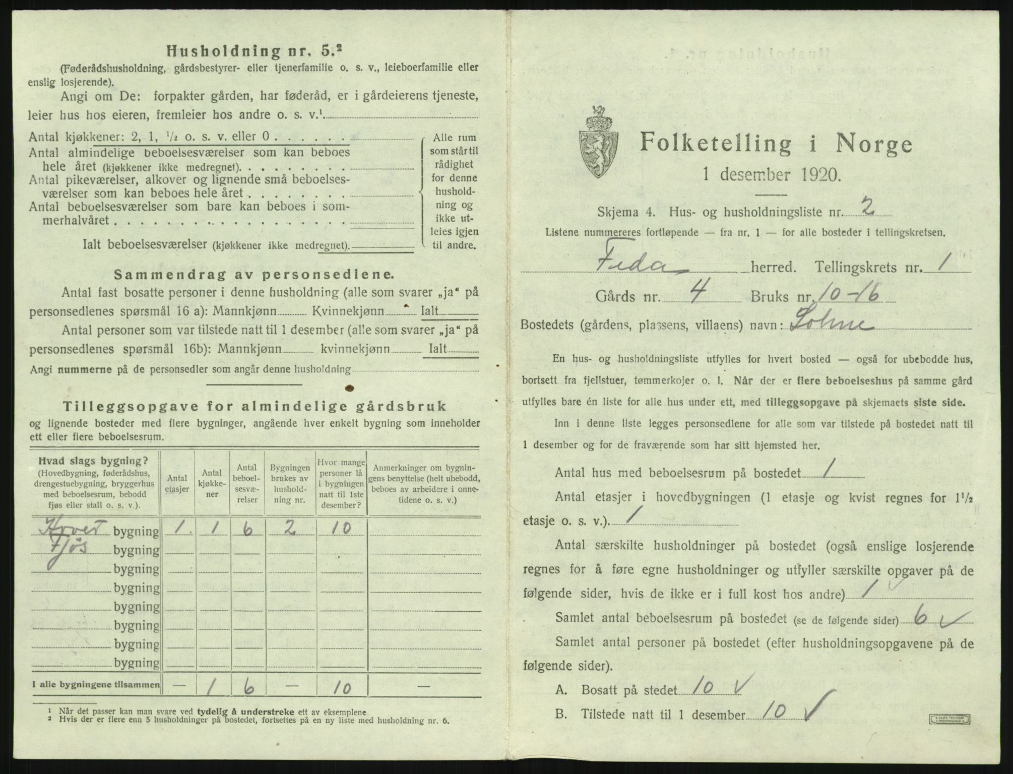 SAK, 1920 census for Feda, 1920, p. 27