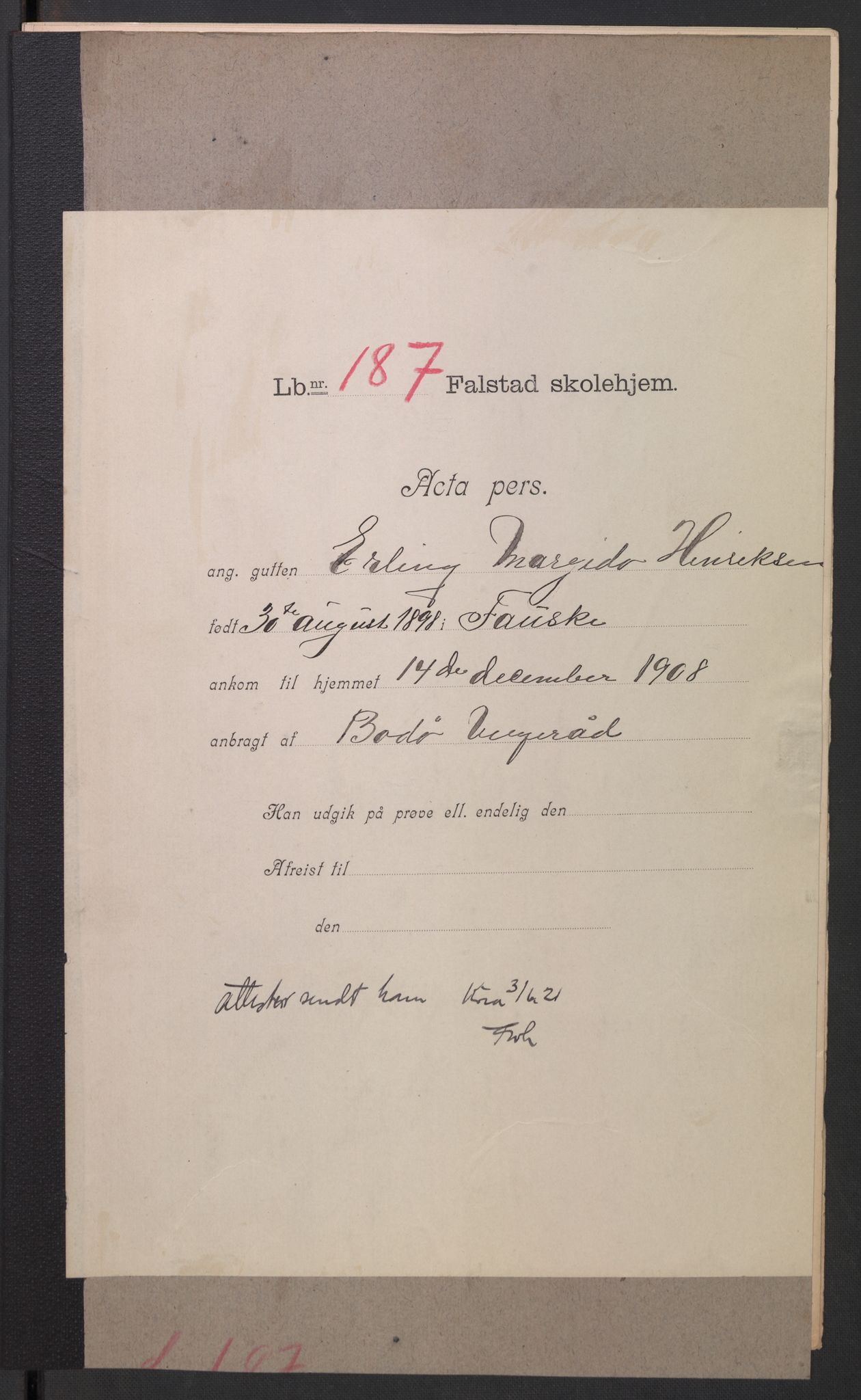 Falstad skolehjem, RA/S-1676/E/Eb/L0008: Elevmapper løpenr. 169-188, 1907-1914, p. 322