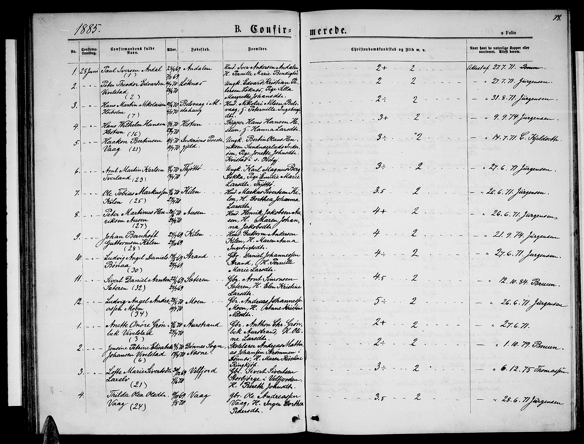 Ministerialprotokoller, klokkerbøker og fødselsregistre - Nordland, SAT/A-1459/819/L0276: Parish register (copy) no. 819C02, 1869-1887, p. 78