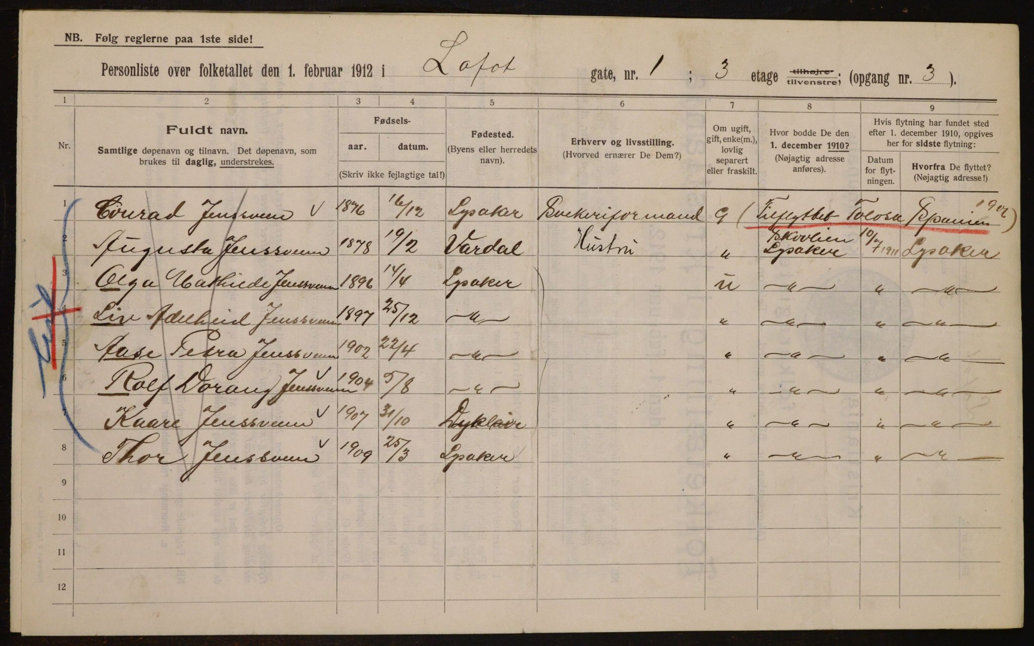 OBA, Municipal Census 1912 for Kristiania, 1912, p. 58754