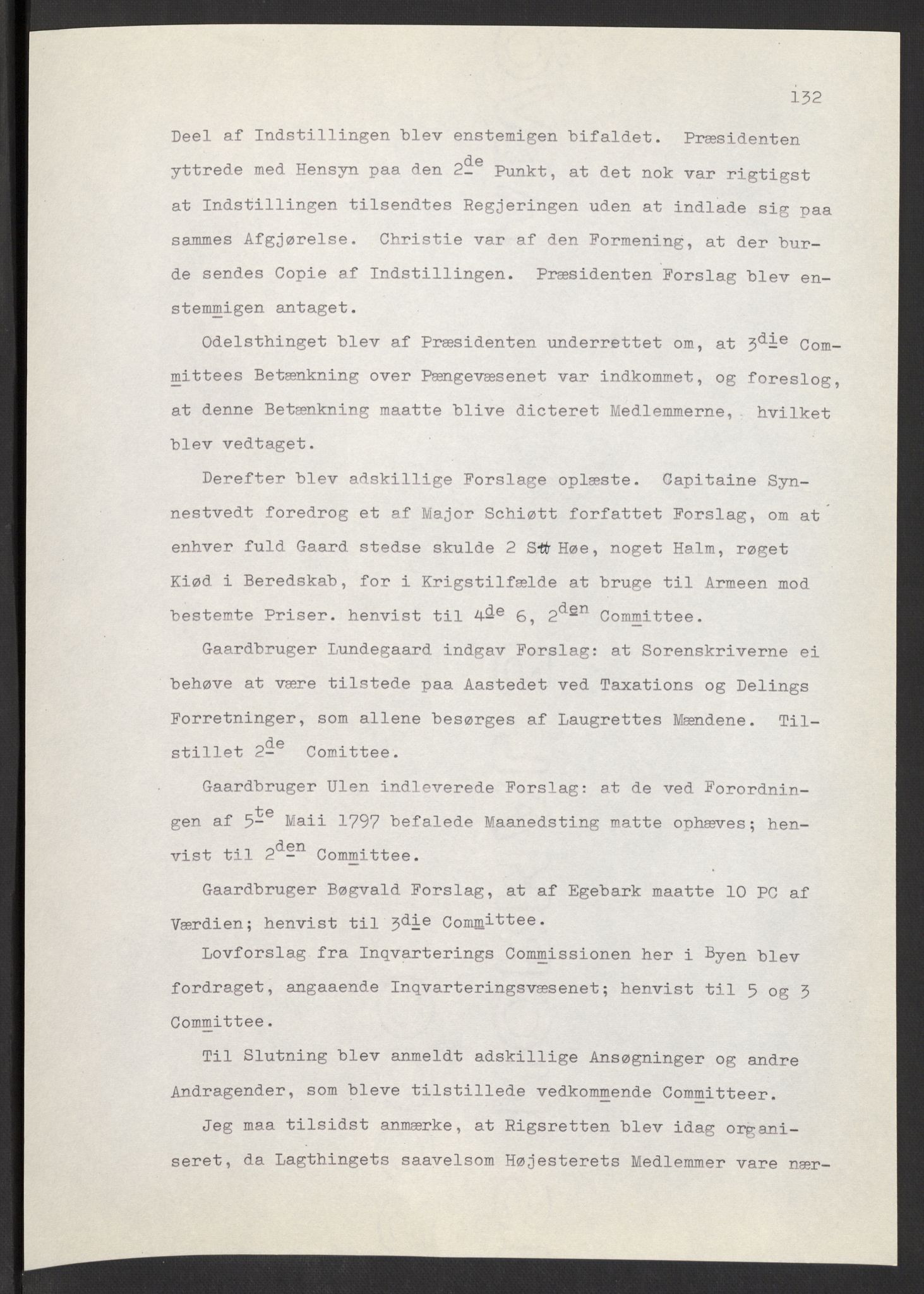 Manuskriptsamlingen, AV/RA-EA-3667/F/L0197: Wetlesen, Hans Jørgen (stortingsmann, ingeniørkaptein); Referat fra Stortinget 1815-1816, 1815-1816, p. 132