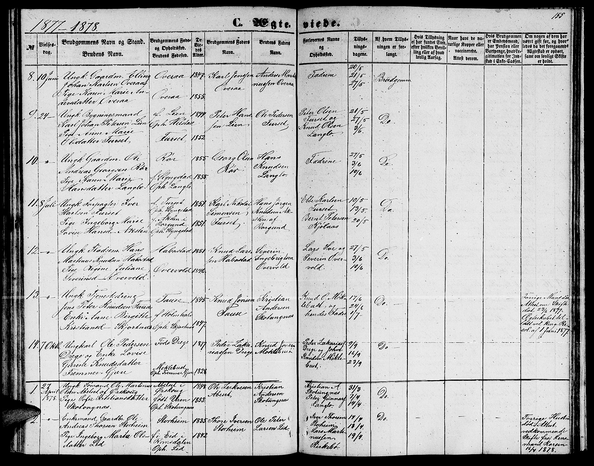 Ministerialprotokoller, klokkerbøker og fødselsregistre - Møre og Romsdal, AV/SAT-A-1454/520/L0291: Parish register (copy) no. 520C03, 1854-1881, p. 155