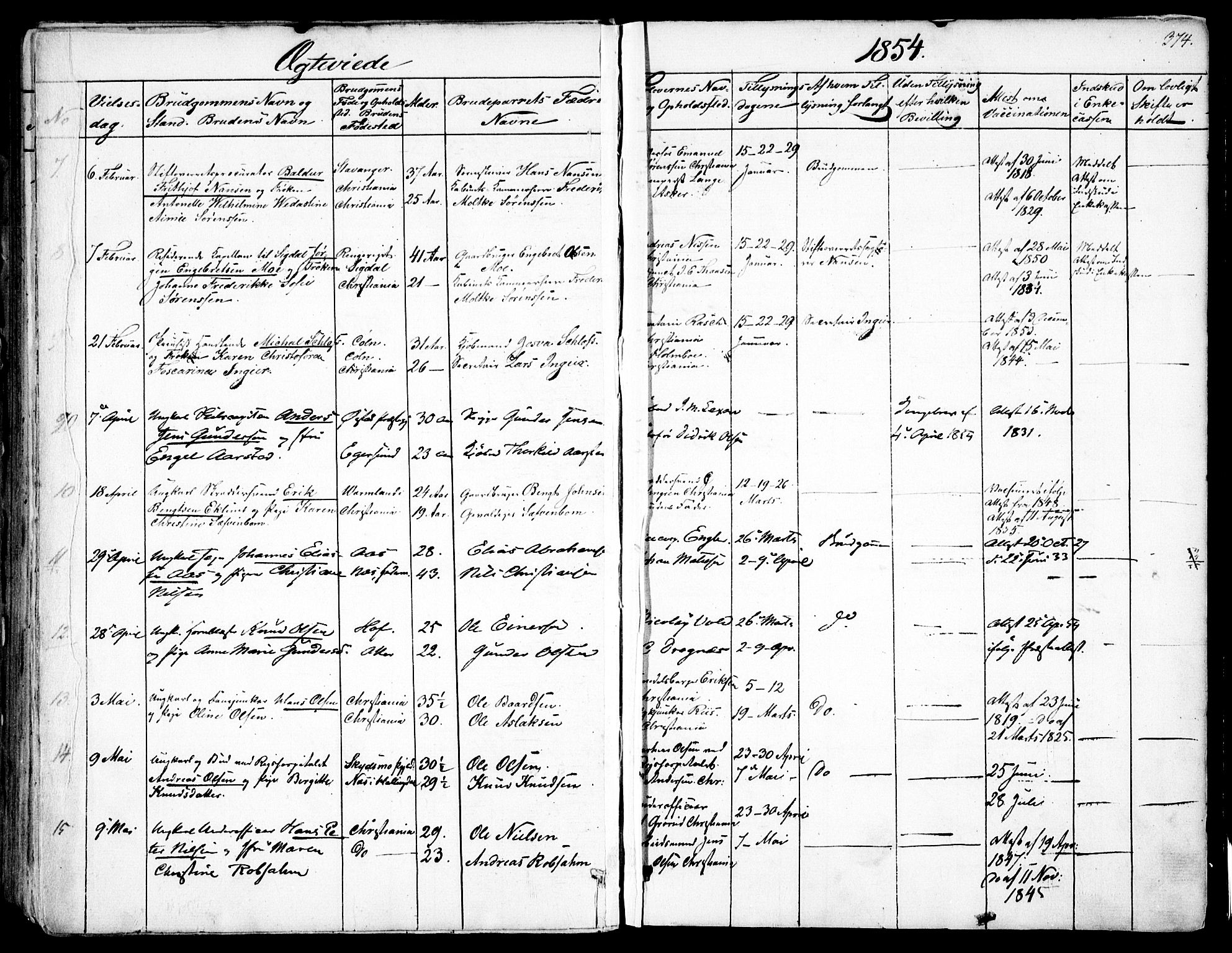 Garnisonsmenigheten Kirkebøker, AV/SAO-A-10846/F/Fa/L0008: Parish register (official) no. 8, 1842-1859, p. 374