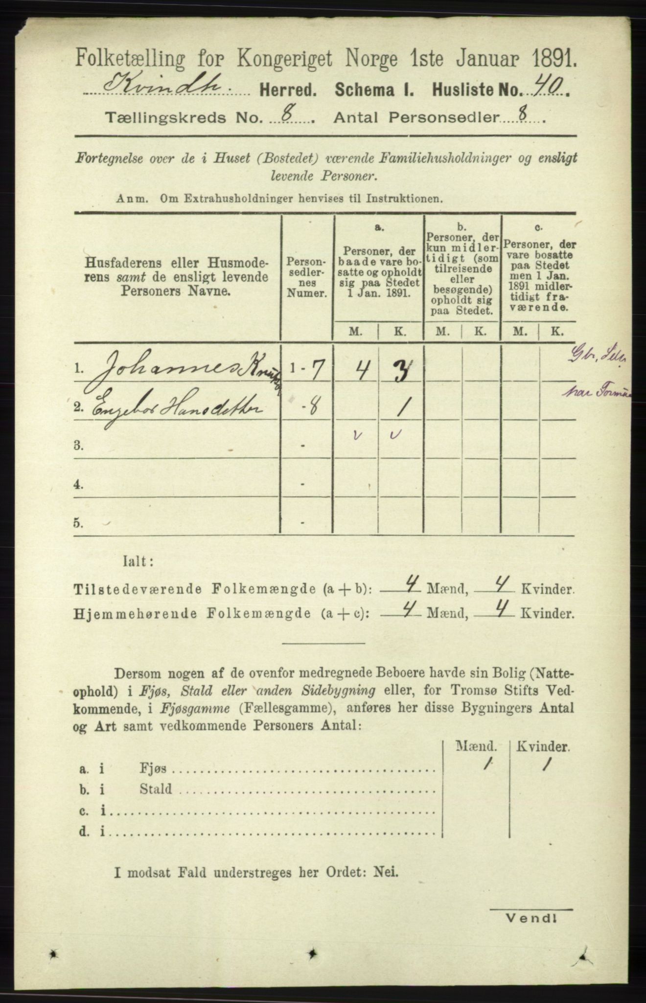 RA, 1891 census for 1224 Kvinnherad, 1891, p. 2961