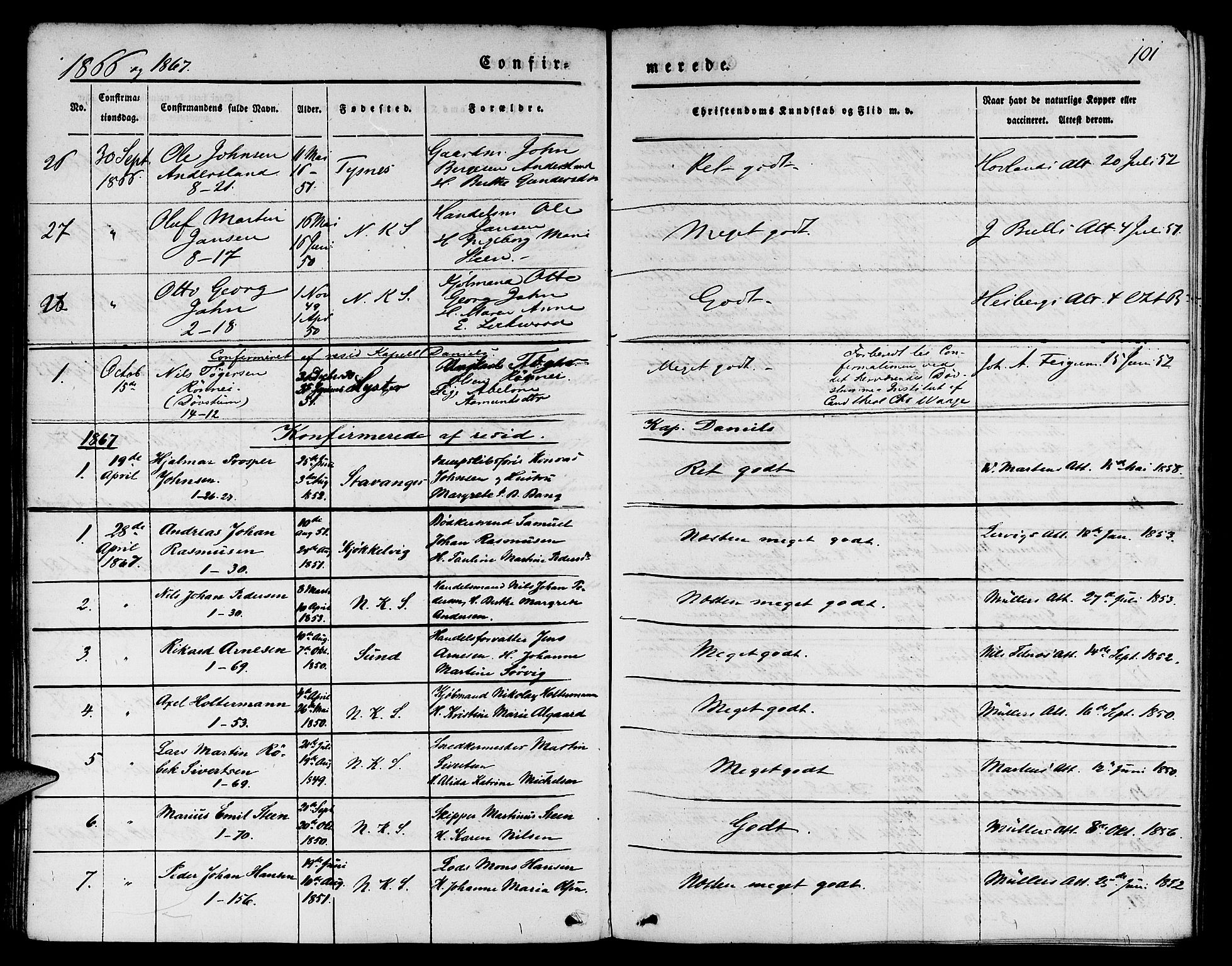 Nykirken Sokneprestembete, SAB/A-77101/H/Hab: Parish register (copy) no. C 1, 1844-1871, p. 101