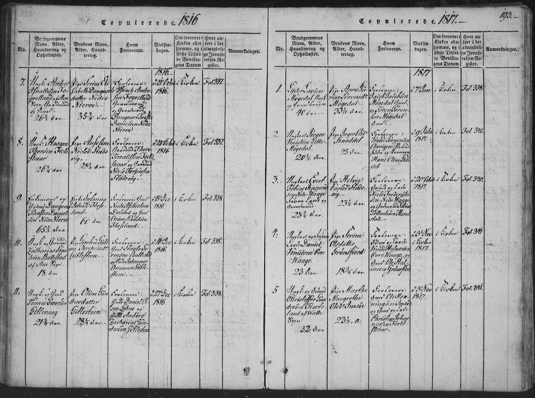 Sør-Audnedal sokneprestkontor, SAK/1111-0039/F/Fa/Faa/L0001: Parish register (official) no. A 1, 1816-1848, p. 193