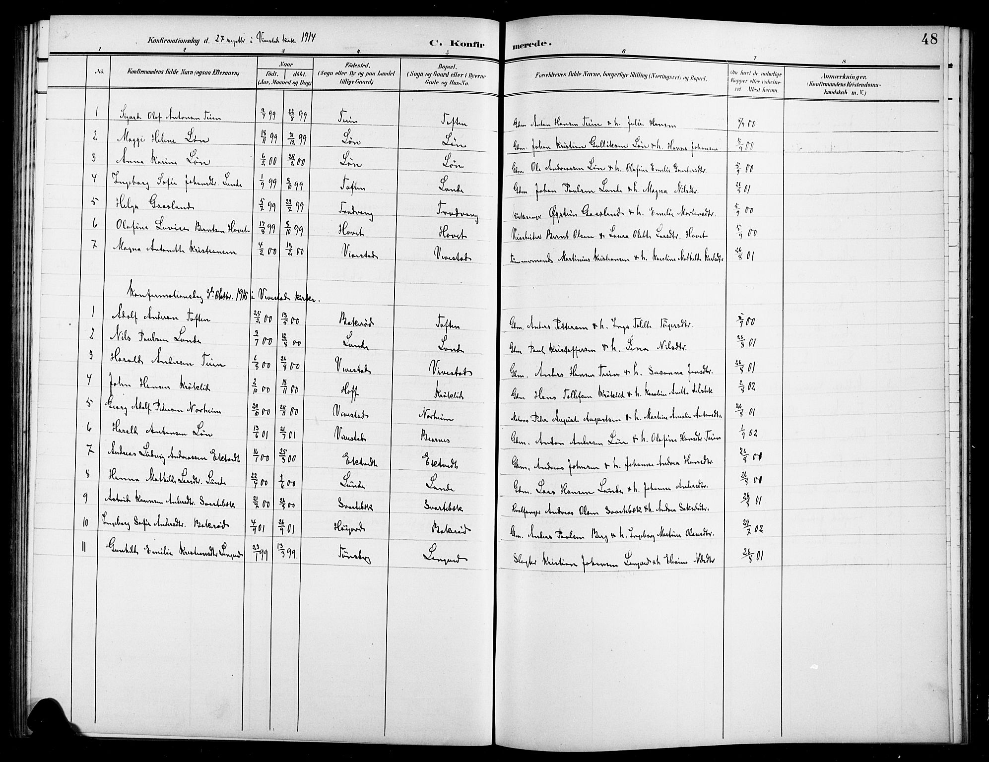 Ramnes kirkebøker, AV/SAKO-A-314/G/Gc/L0002: Parish register (copy) no. III 2, 1903-1924, p. 48