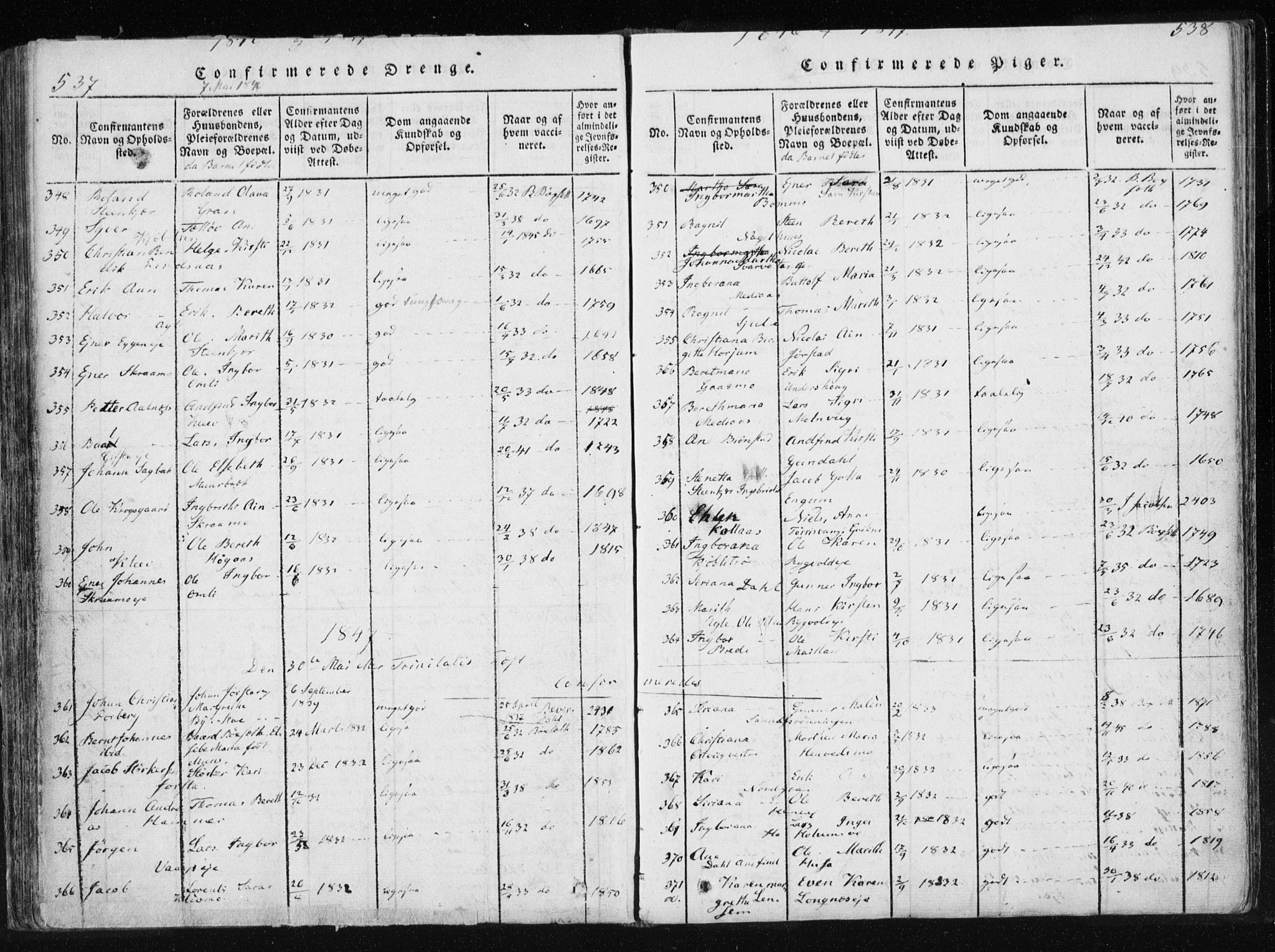 Ministerialprotokoller, klokkerbøker og fødselsregistre - Nord-Trøndelag, SAT/A-1458/749/L0469: Parish register (official) no. 749A03, 1817-1857, p. 537-538