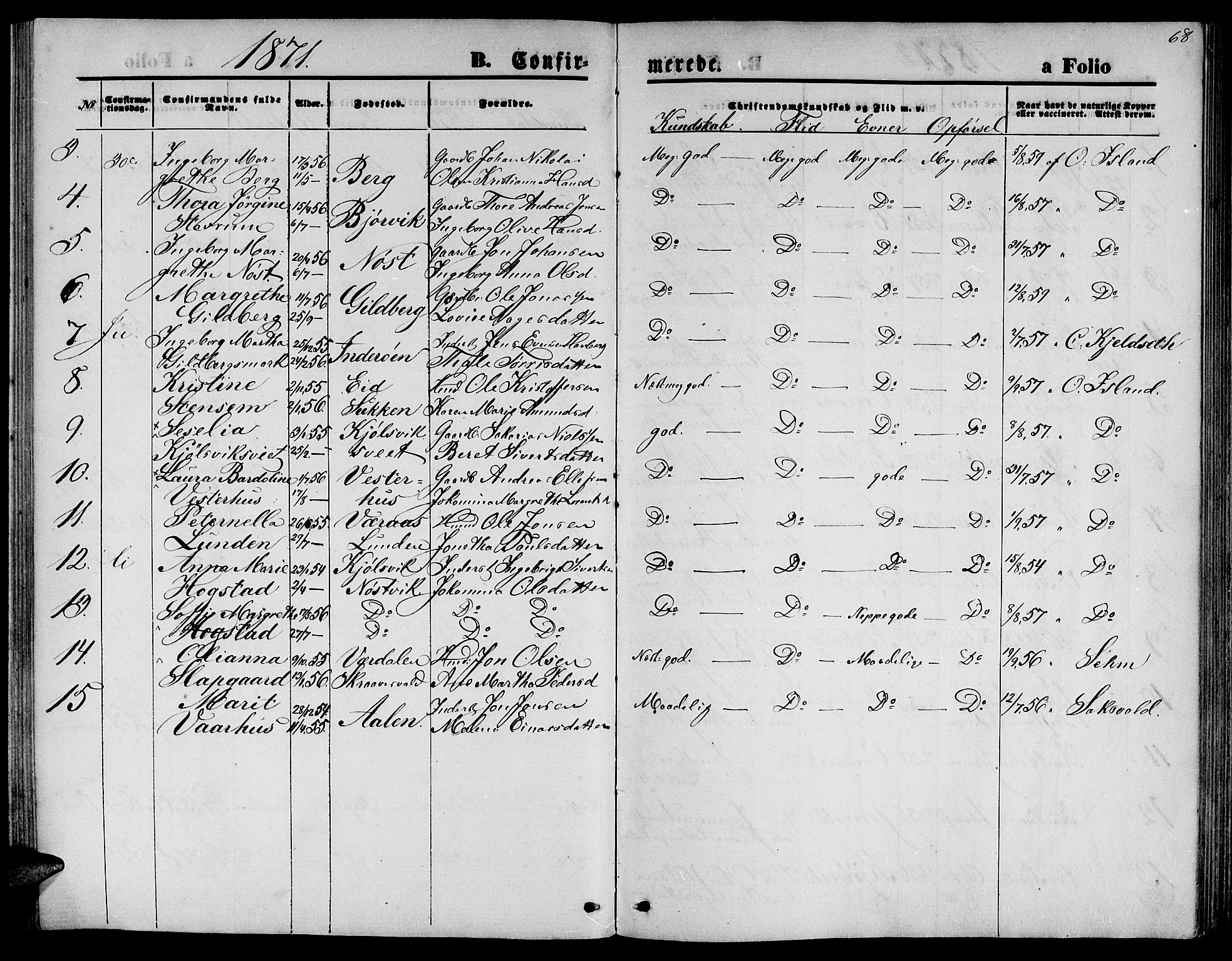 Ministerialprotokoller, klokkerbøker og fødselsregistre - Nord-Trøndelag, AV/SAT-A-1458/722/L0225: Parish register (copy) no. 722C01, 1871-1888, p. 68