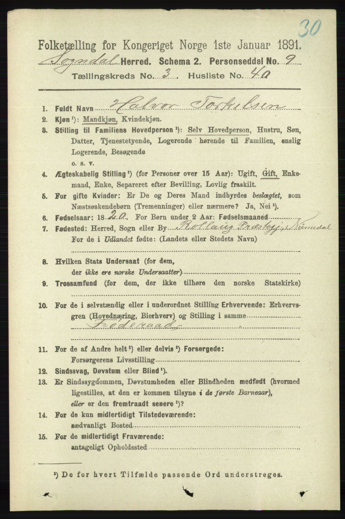 RA, 1891 census for 1111 Sokndal, 1891, p. 947