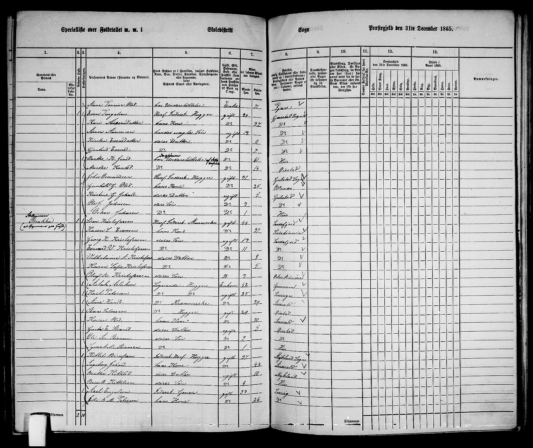 RA, 1865 census for Øyestad, 1865, p. 189