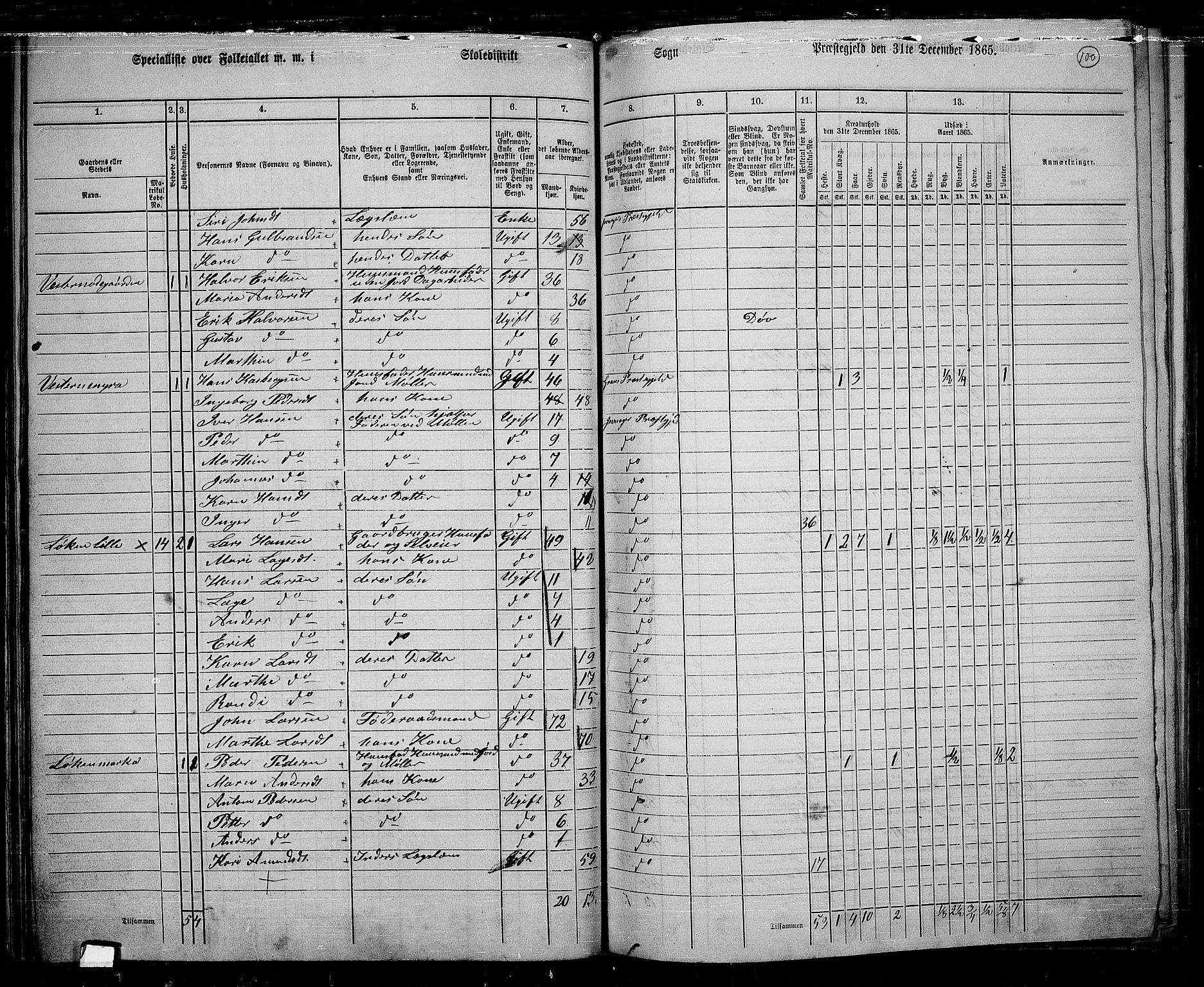 RA, 1865 census for Jevnaker, 1865, p. 98