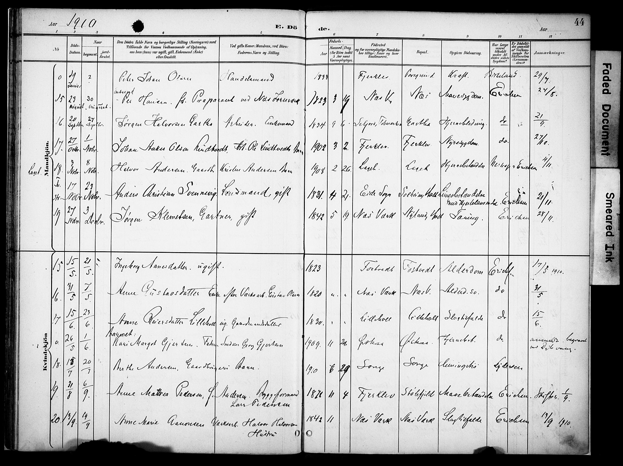 Holt sokneprestkontor, AV/SAK-1111-0021/F/Fa/L0013: Parish register (official) no. A 13, 1900-1912, p. 44