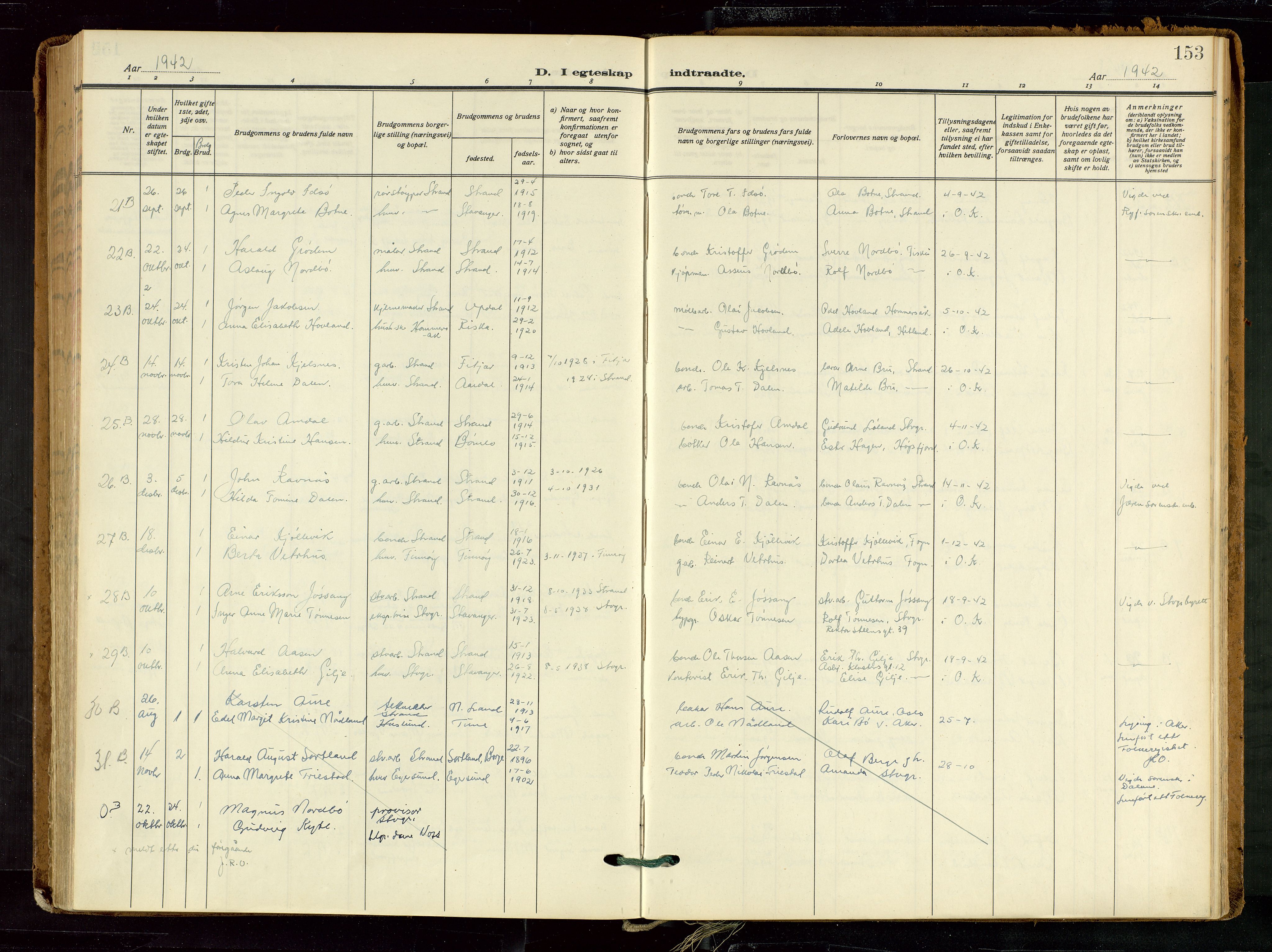 Strand sokneprestkontor, AV/SAST-A-101828/H/Ha/Haa/L0012: Parish register (official) no. A 12, 1927-1946, p. 153