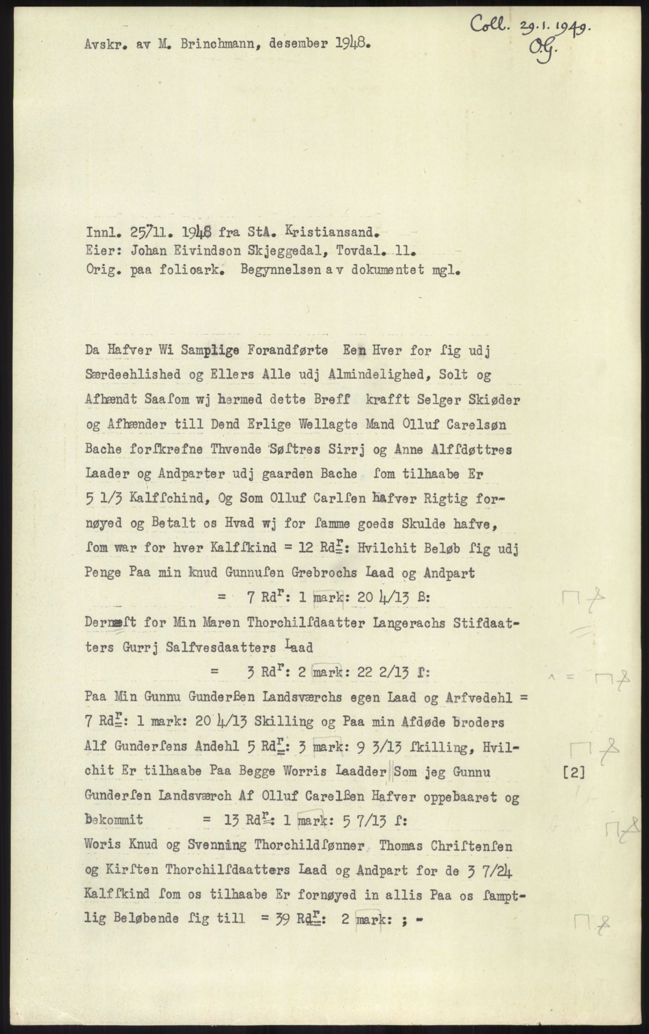 Samlinger til kildeutgivelse, Diplomavskriftsamlingen, RA/EA-4053/H/Ha, p. 2109