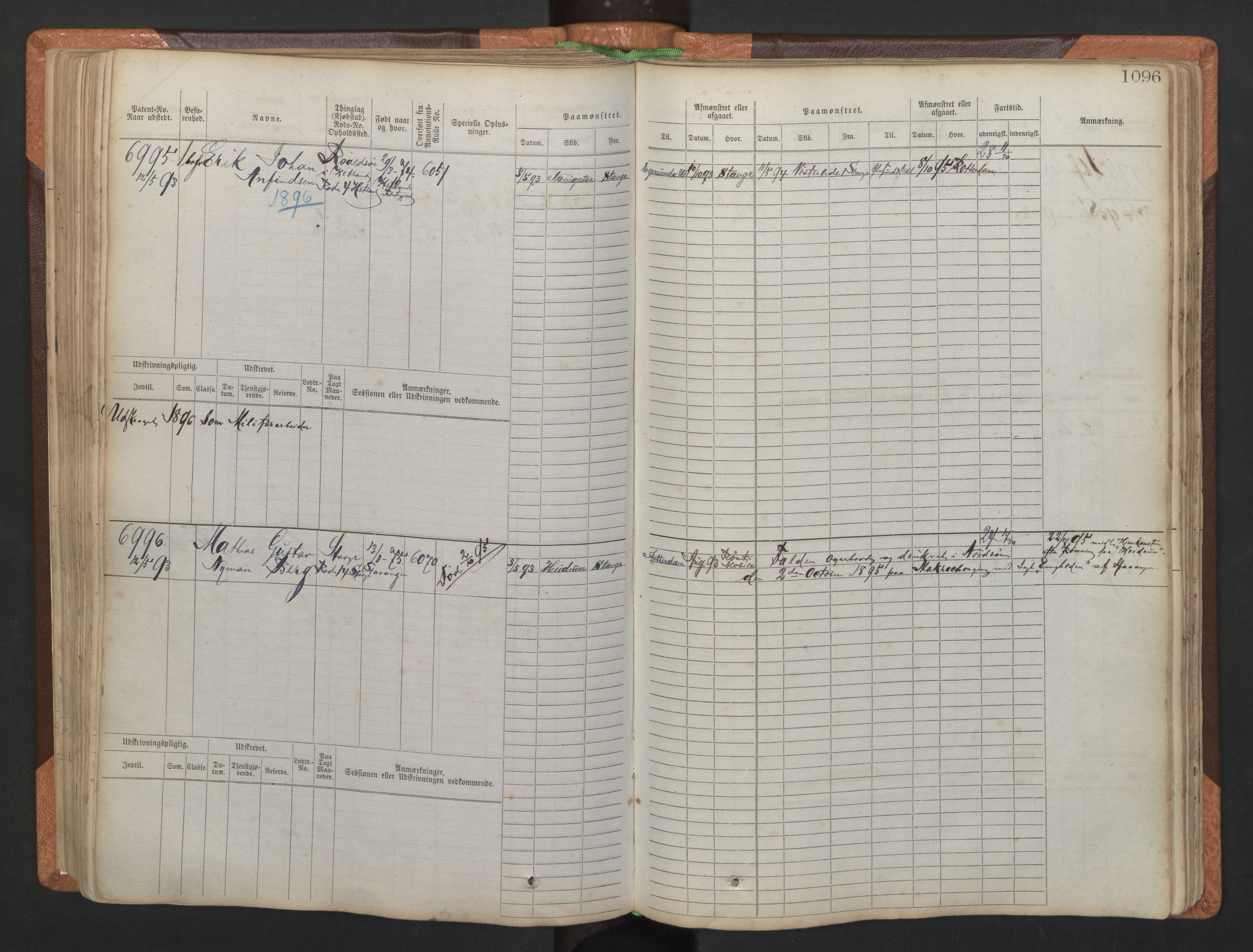 Stavanger sjømannskontor, AV/SAST-A-102006/F/Fb/Fbb/L0011: Sjøfartshovedrulle, patentnr. 6607-7206 (del 2), 1887-1896, p. 199