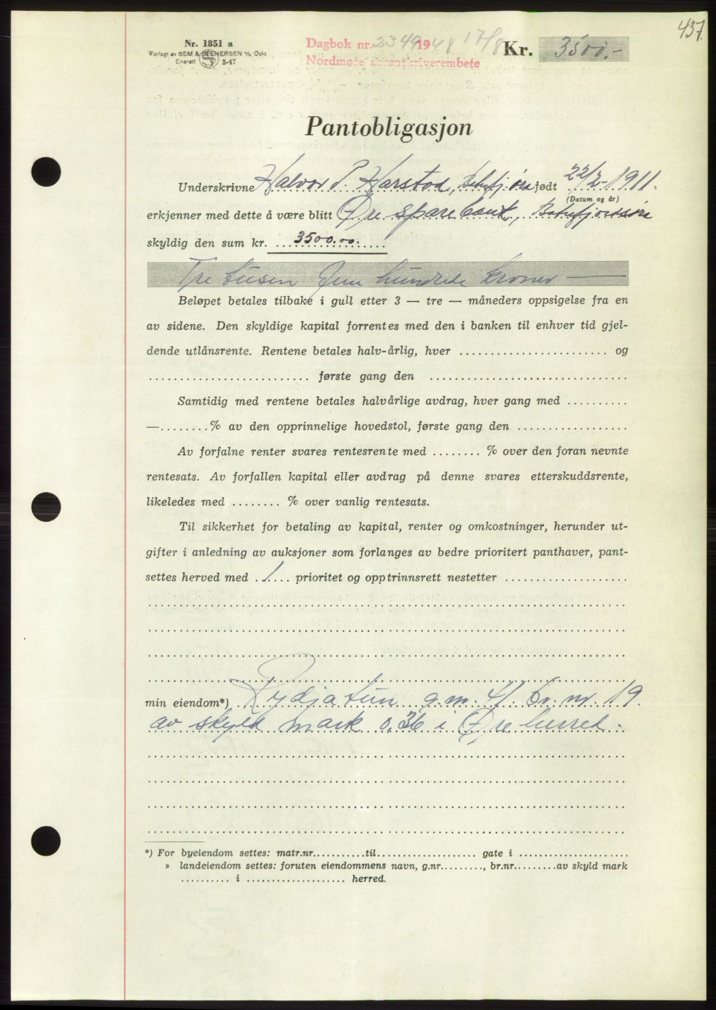 Nordmøre sorenskriveri, AV/SAT-A-4132/1/2/2Ca: Mortgage book no. B99, 1948-1948, Diary no: : 2349/1948