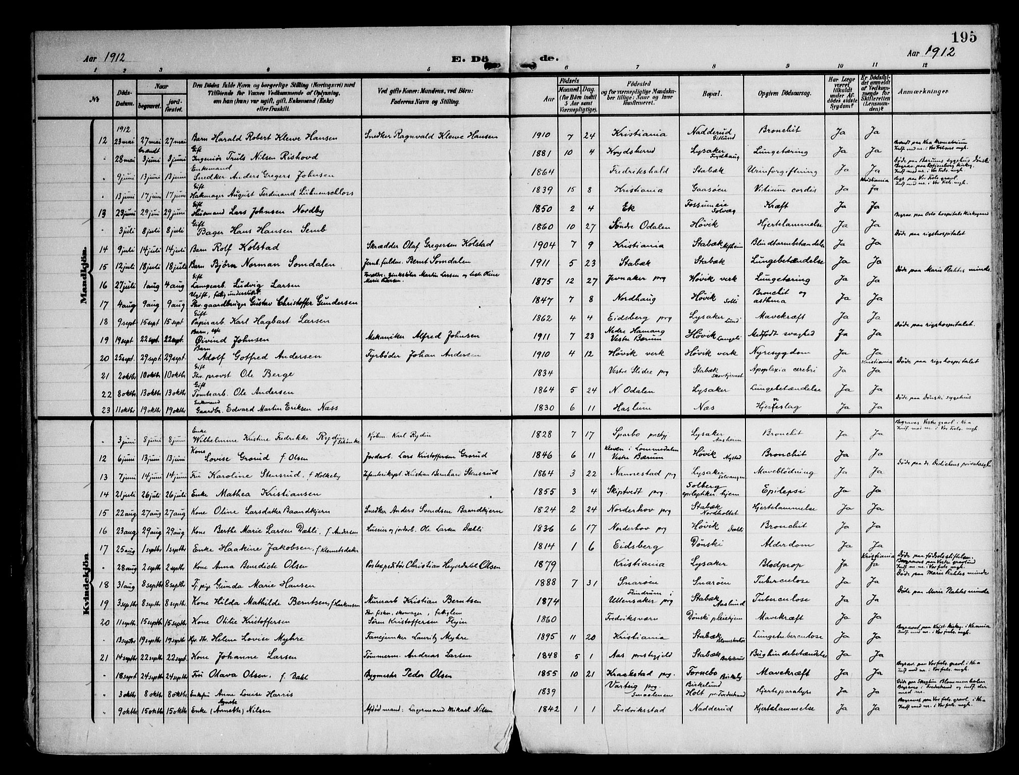 Østre Bærum prestekontor Kirkebøker, AV/SAO-A-10887/F/Fa/L0001: Parish register (official) no. 1, 1905-1924, p. 195