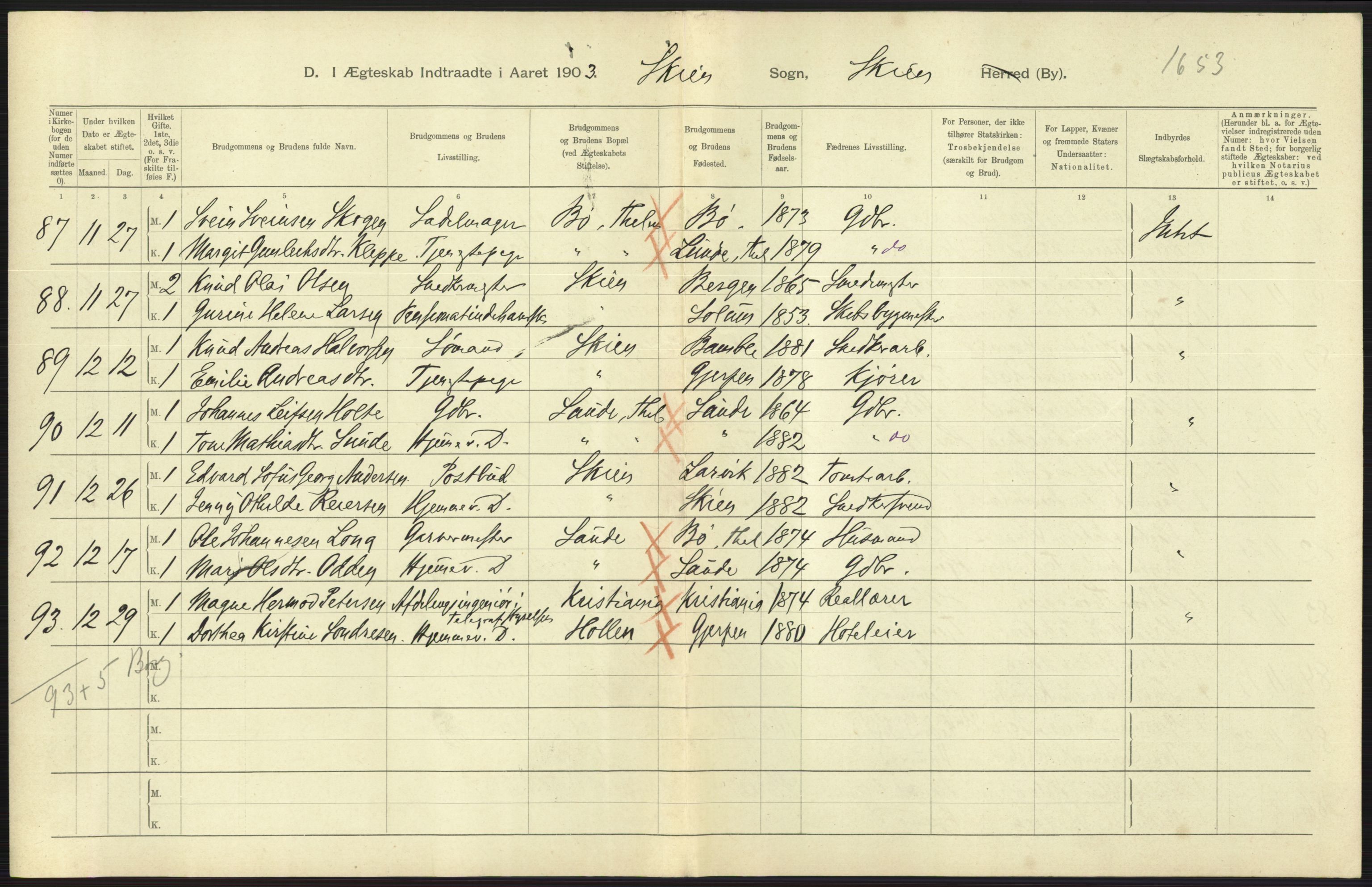 Statistisk sentralbyrå, Sosiodemografiske emner, Befolkning, AV/RA-S-2228/D/Df/Dfa/Dfaa/L0009: Bratsberg amt: Fødte, gifte, døde, 1903, p. 467