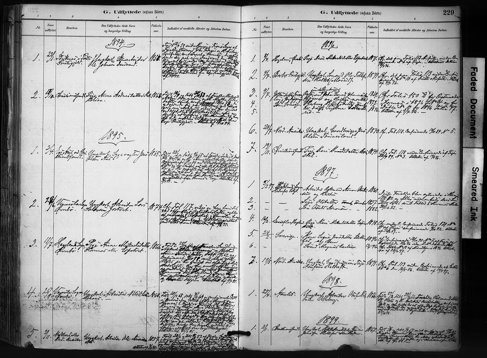 Evje sokneprestkontor, SAK/1111-0008/F/Fa/Fab/L0003: Parish register (official) no. A 3, 1884-1909, p. 229