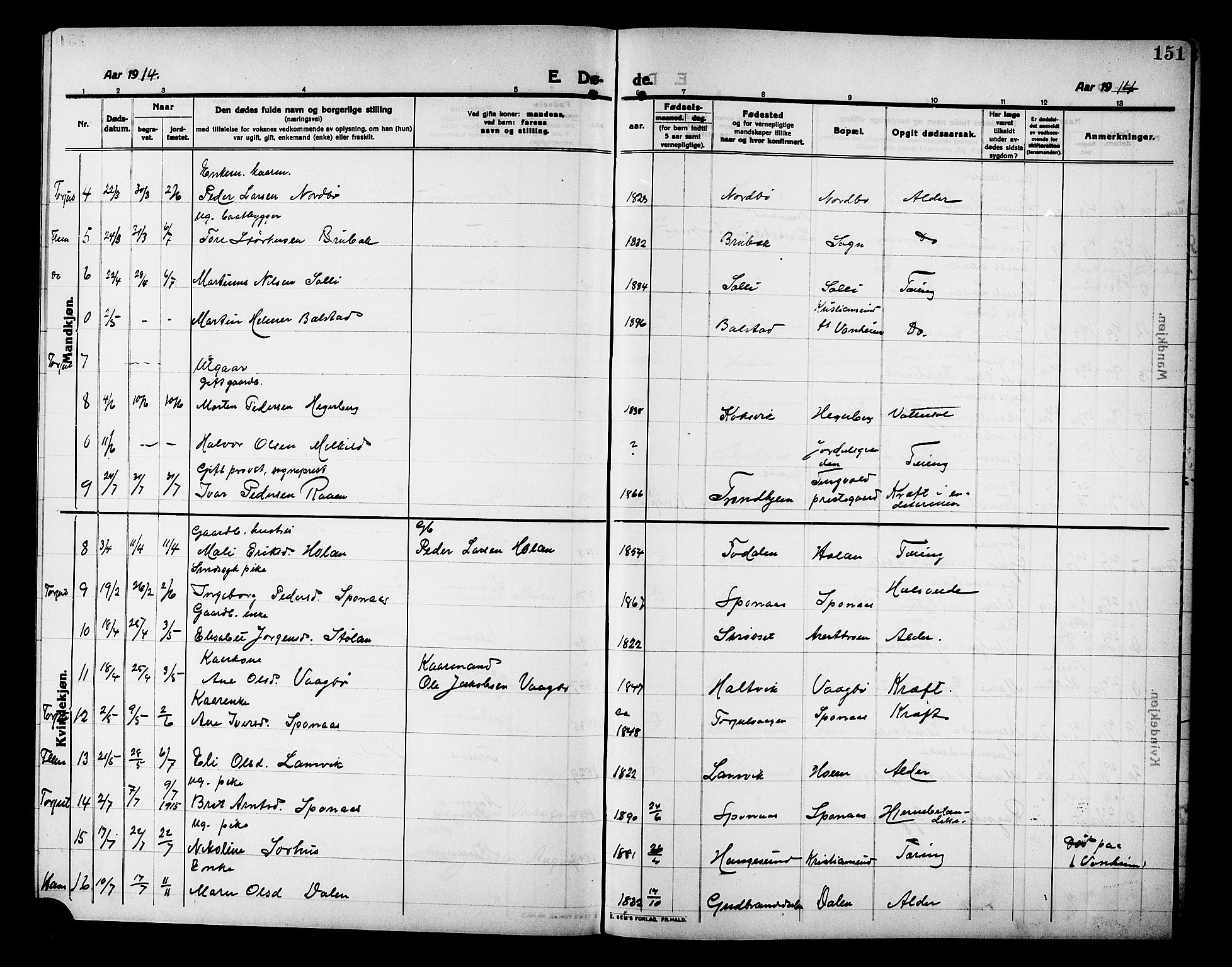 Ministerialprotokoller, klokkerbøker og fødselsregistre - Møre og Romsdal, AV/SAT-A-1454/586/L0993: Parish register (copy) no. 586C04, 1910-1918, p. 151