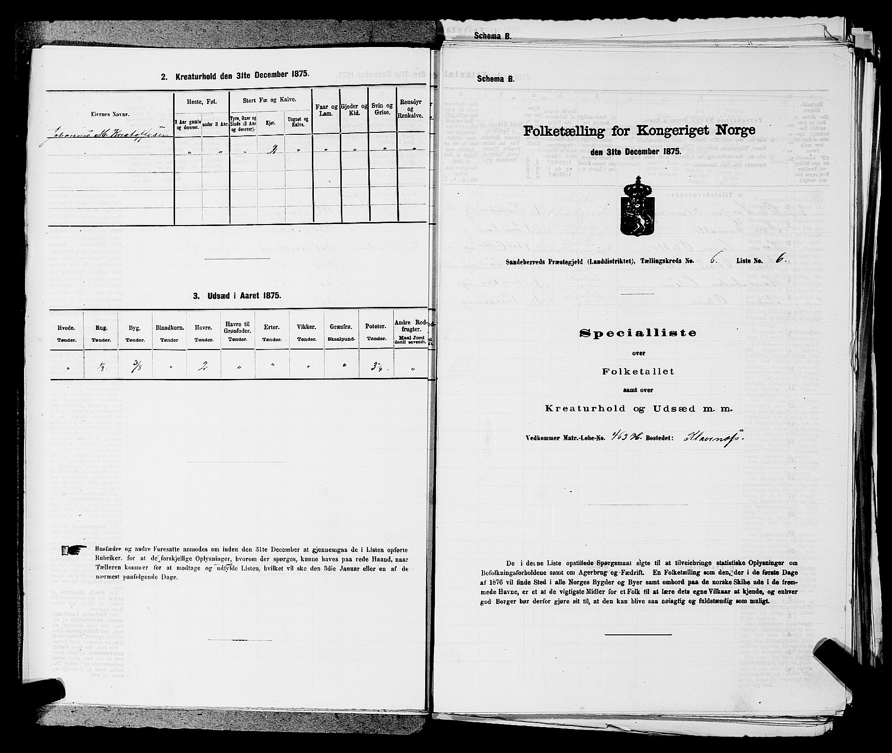 SAKO, 1875 census for 0724L Sandeherred/Sandeherred, 1875, p. 1312