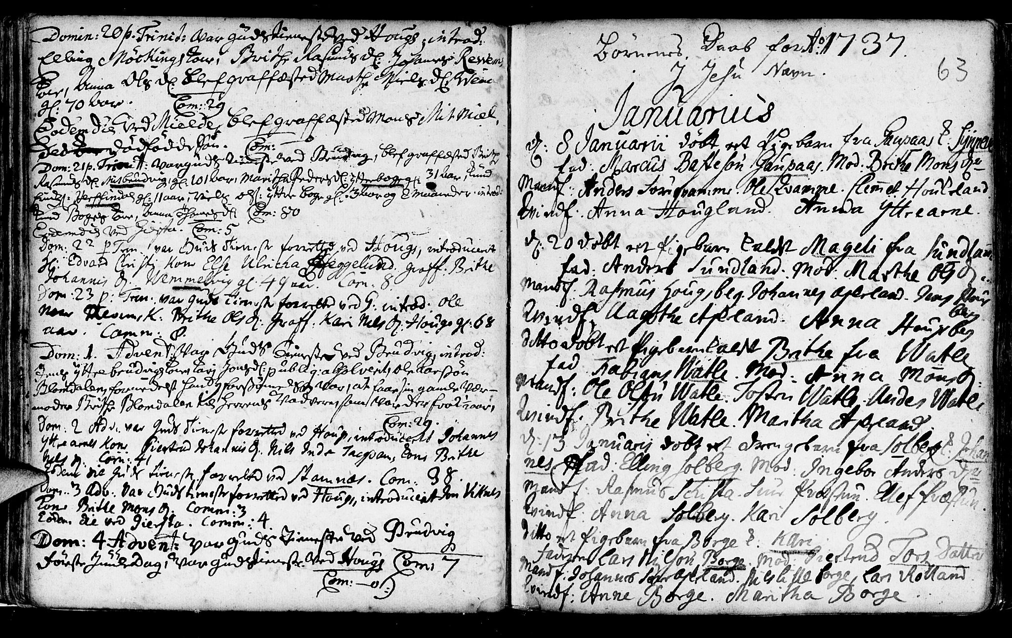 Haus sokneprestembete, SAB/A-75601/H/Haa: Parish register (official) no. A 5, 1733-1747, p. 63