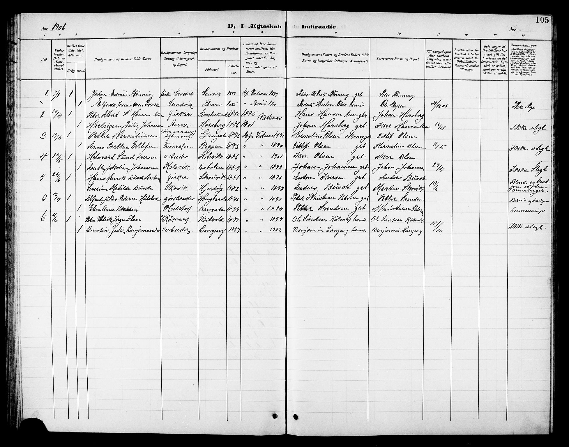 Ministerialprotokoller, klokkerbøker og fødselsregistre - Nordland, SAT/A-1459/810/L0161: Parish register (copy) no. 810C04, 1897-1910, p. 105