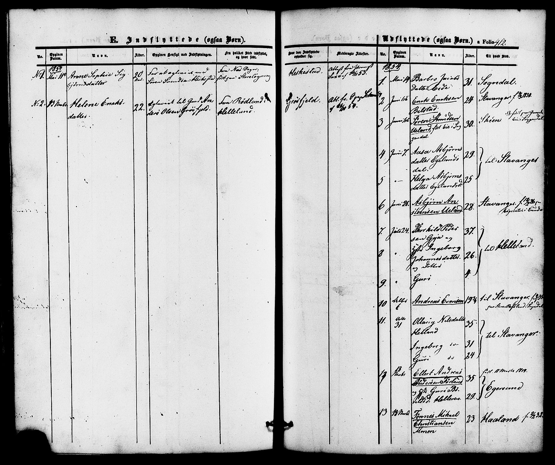 Lund sokneprestkontor, SAST/A-101809/S06/L0010: Parish register (official) no. A 9, 1854-1886, p. 412