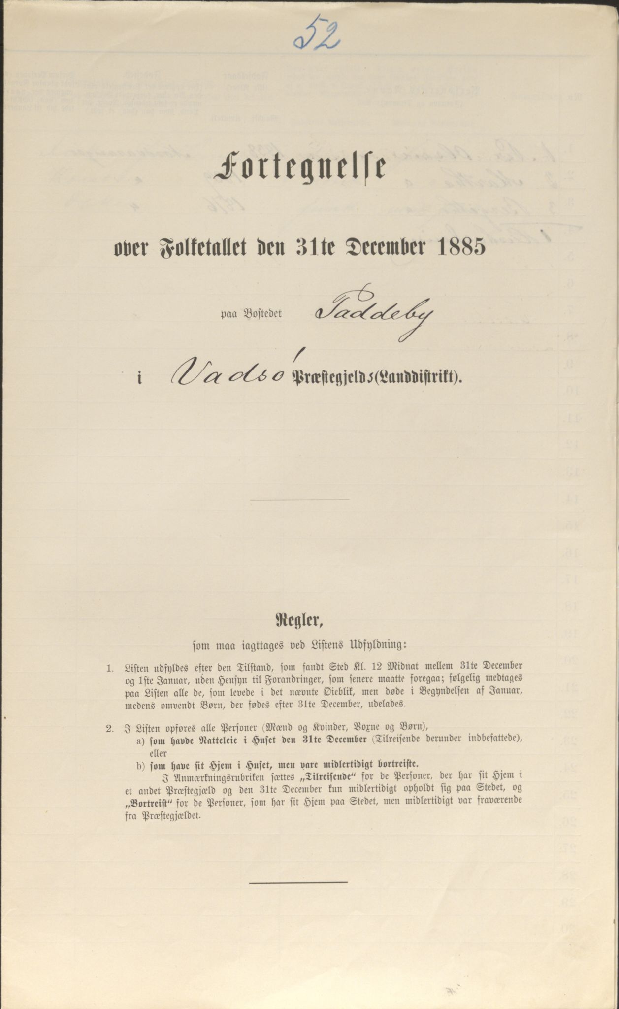 SATØ, 1885 census for 2029 Vadsø, 1885, p. 52a