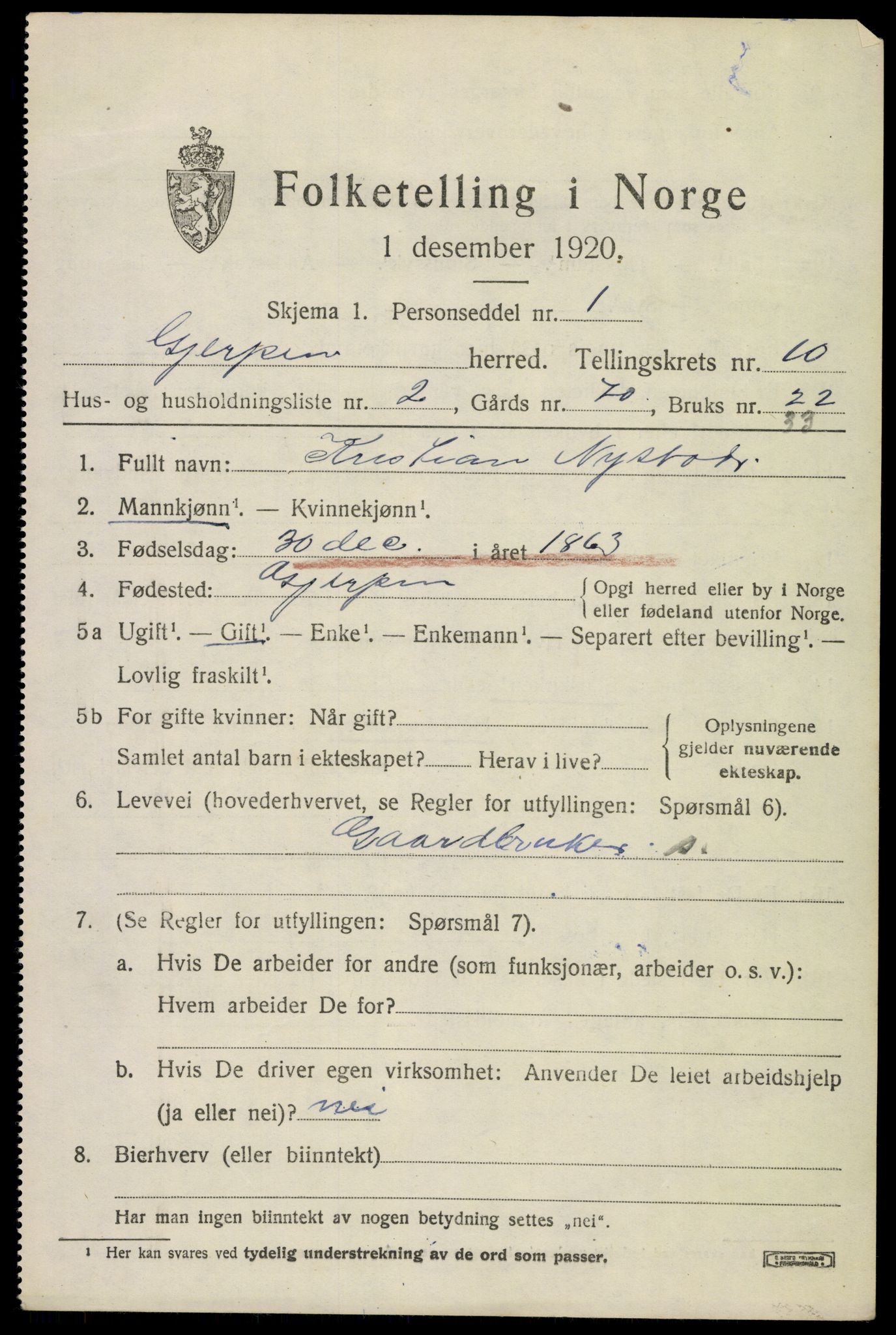 SAKO, 1920 census for Gjerpen, 1920, p. 11488