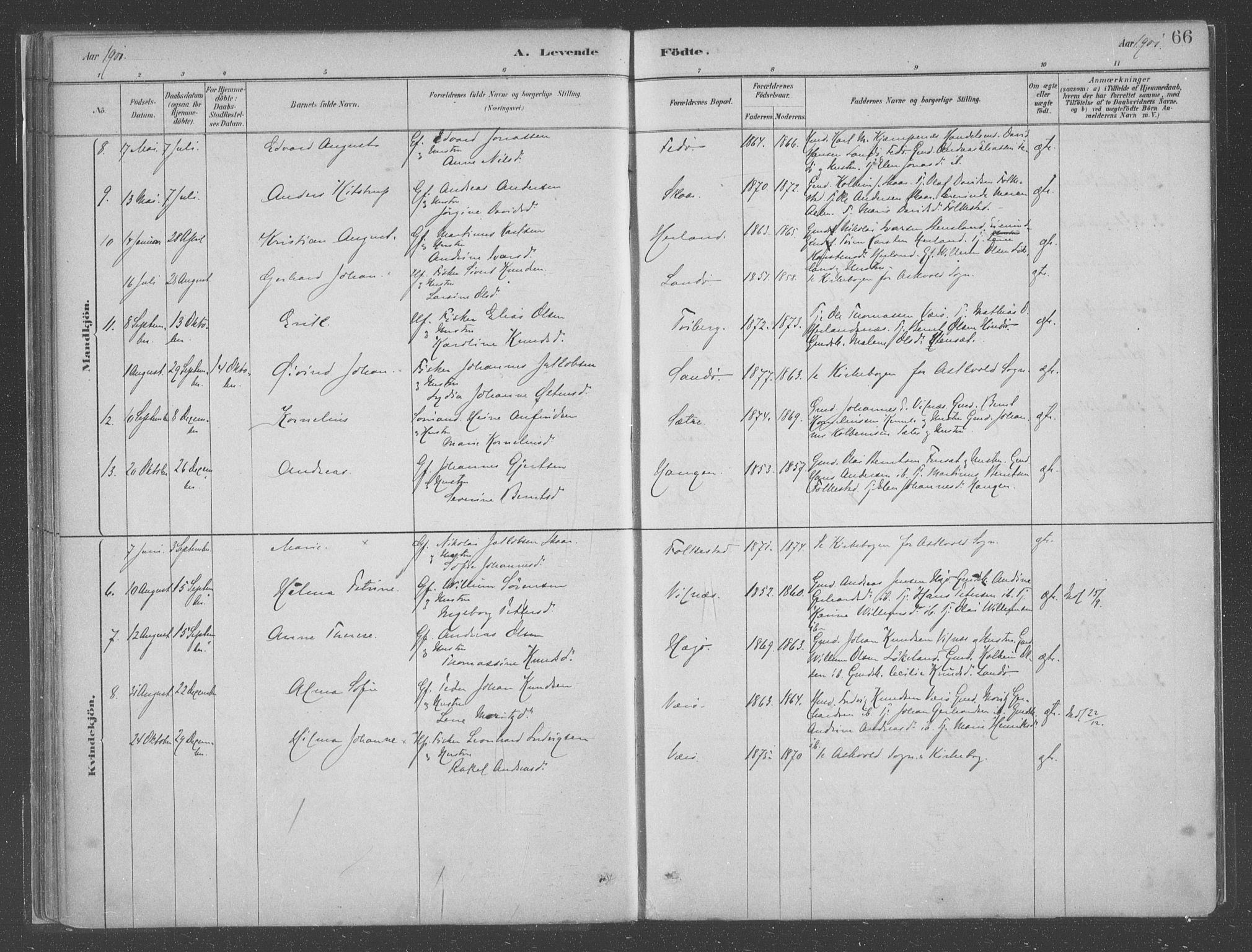 Askvoll sokneprestembete, SAB/A-79501/H/Haa/Haac/L0001: Parish register (official) no. C  1, 1879-1922, p. 66