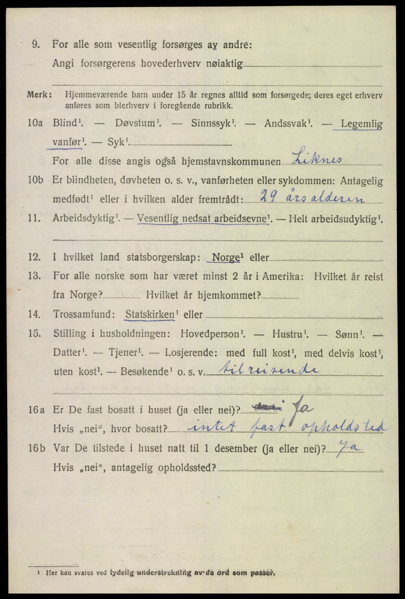 SAK, 1920 census for Hornnes, 1920, p. 1646