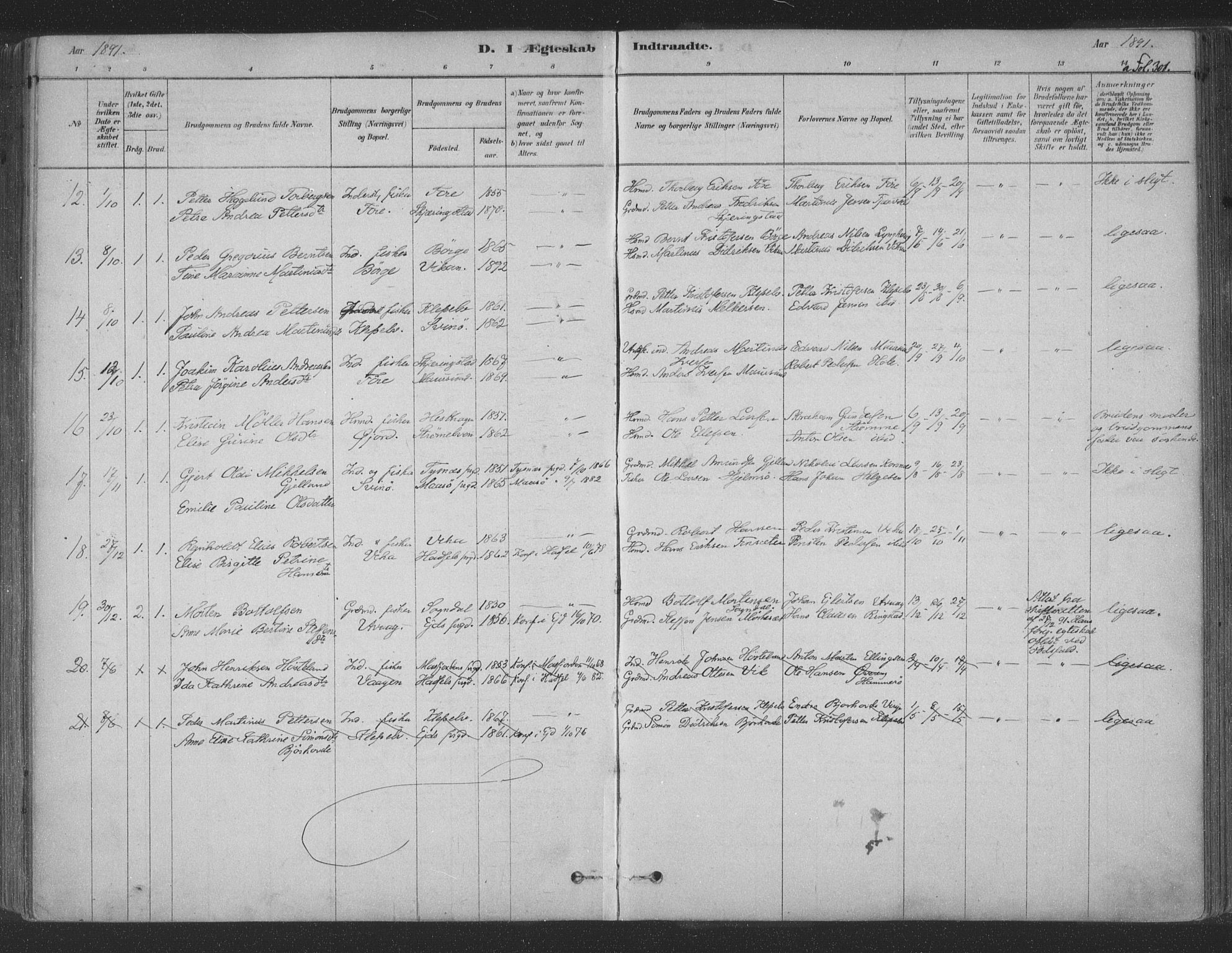 Ministerialprotokoller, klokkerbøker og fødselsregistre - Nordland, SAT/A-1459/891/L1302: Parish register (official) no. 891A07, 1878-1895, p. 301