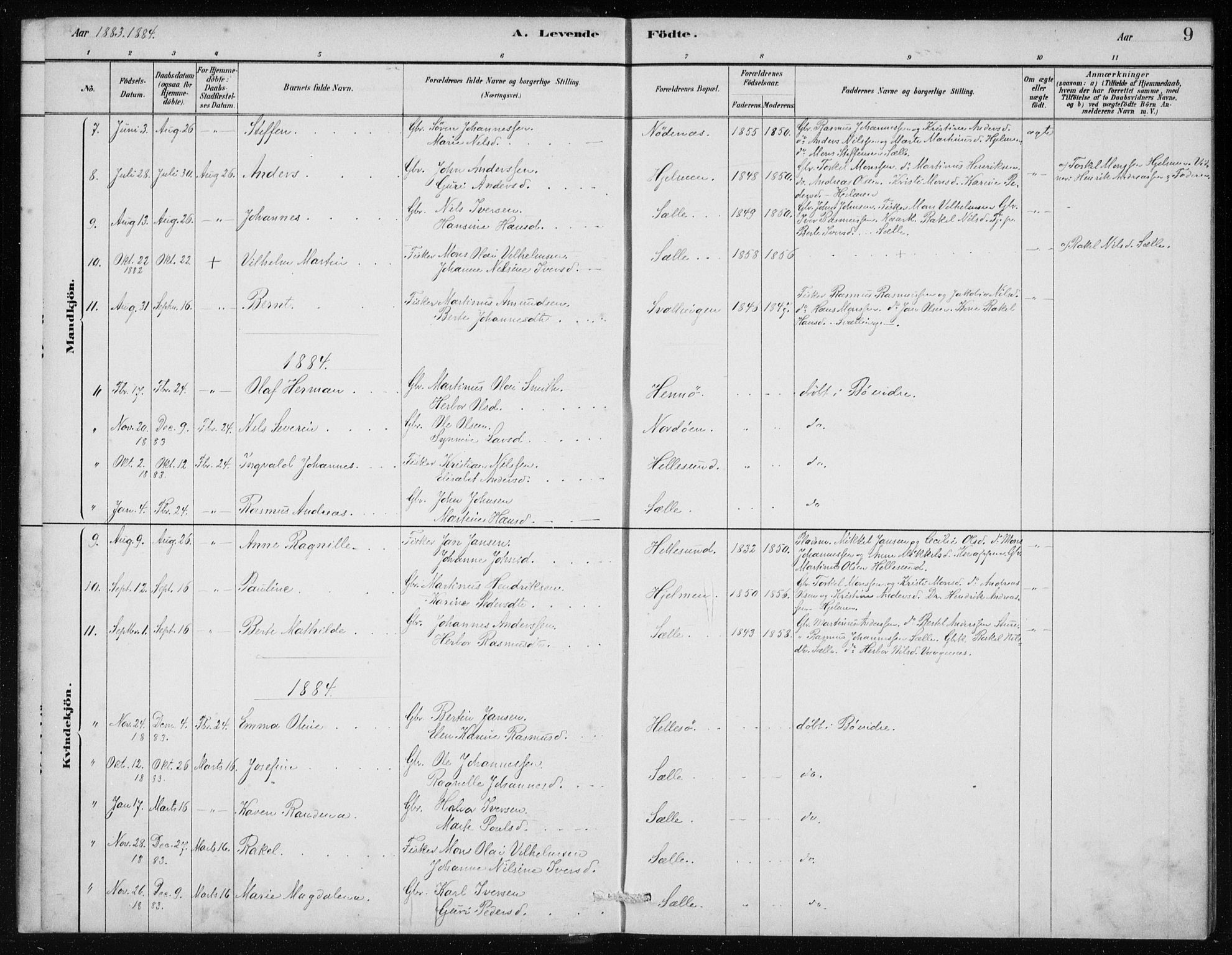 Manger sokneprestembete, AV/SAB-A-76801/H/Haa: Parish register (official) no. E  1, 1881-1890, p. 9