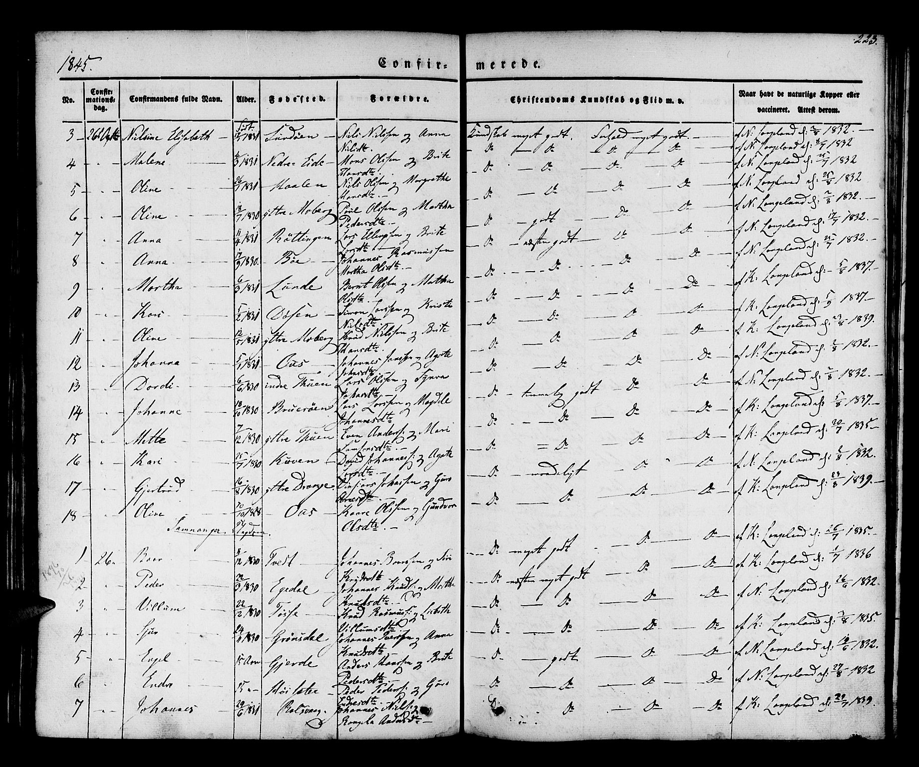 Os sokneprestembete, SAB/A-99929: Parish register (official) no. A 15, 1839-1851, p. 223