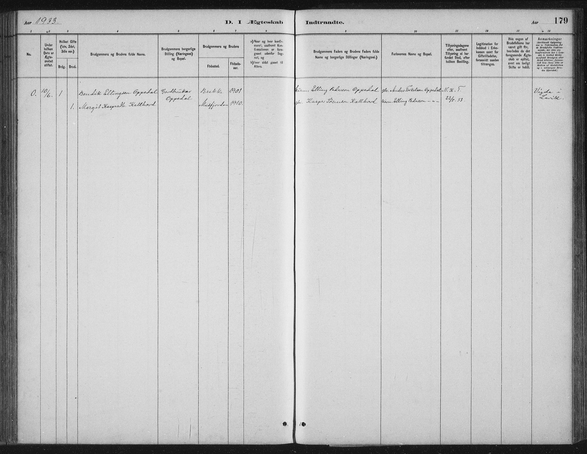 Gulen sokneprestembete, SAB/A-80201/H/Hab/Habc/L0002: Parish register (copy) no. C 2, 1880-1938, p. 179