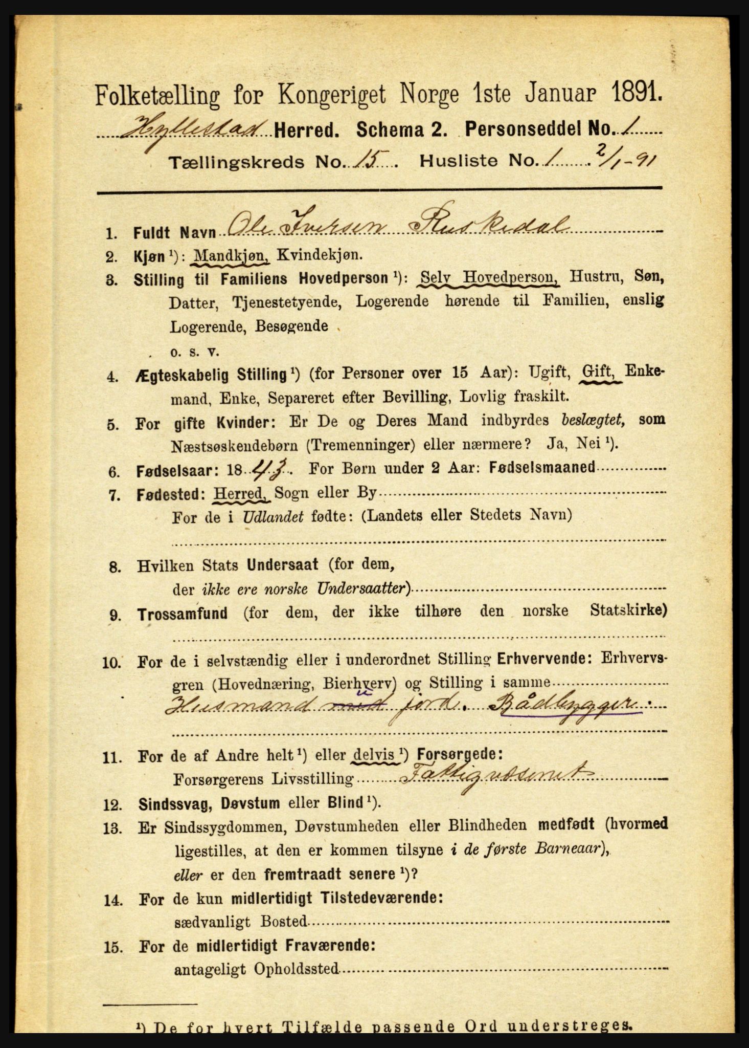 RA, 1891 census for 1413 Hyllestad, 1891, p. 2702