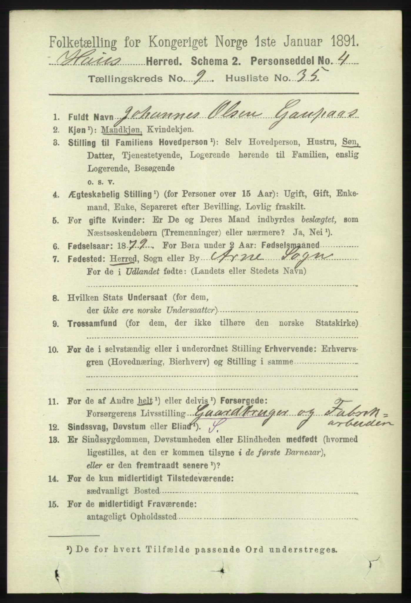 RA, 1891 census for 1250 Haus, 1891, p. 4075