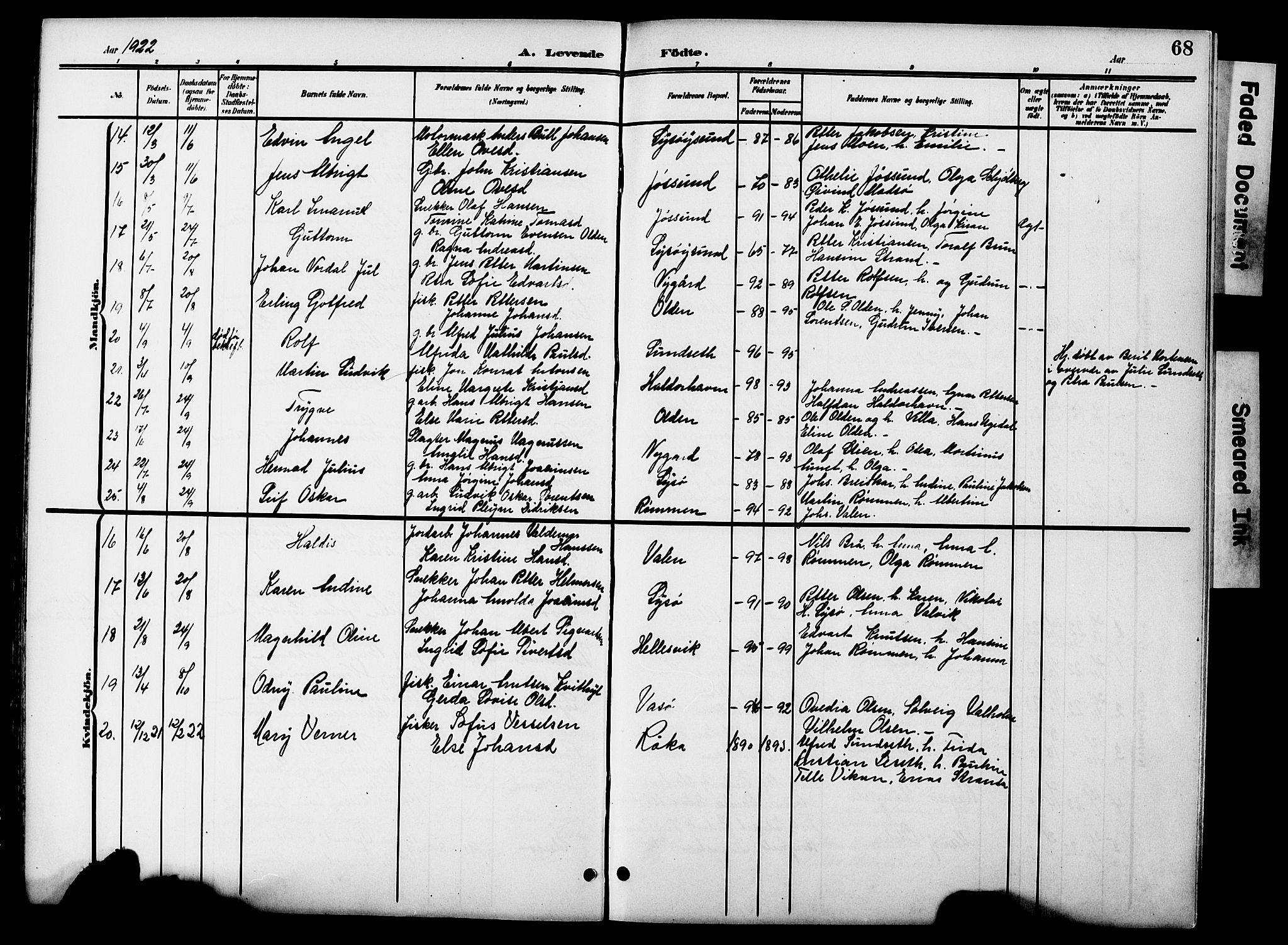 Ministerialprotokoller, klokkerbøker og fødselsregistre - Sør-Trøndelag, SAT/A-1456/654/L0666: Parish register (copy) no. 654C02, 1901-1925, p. 68