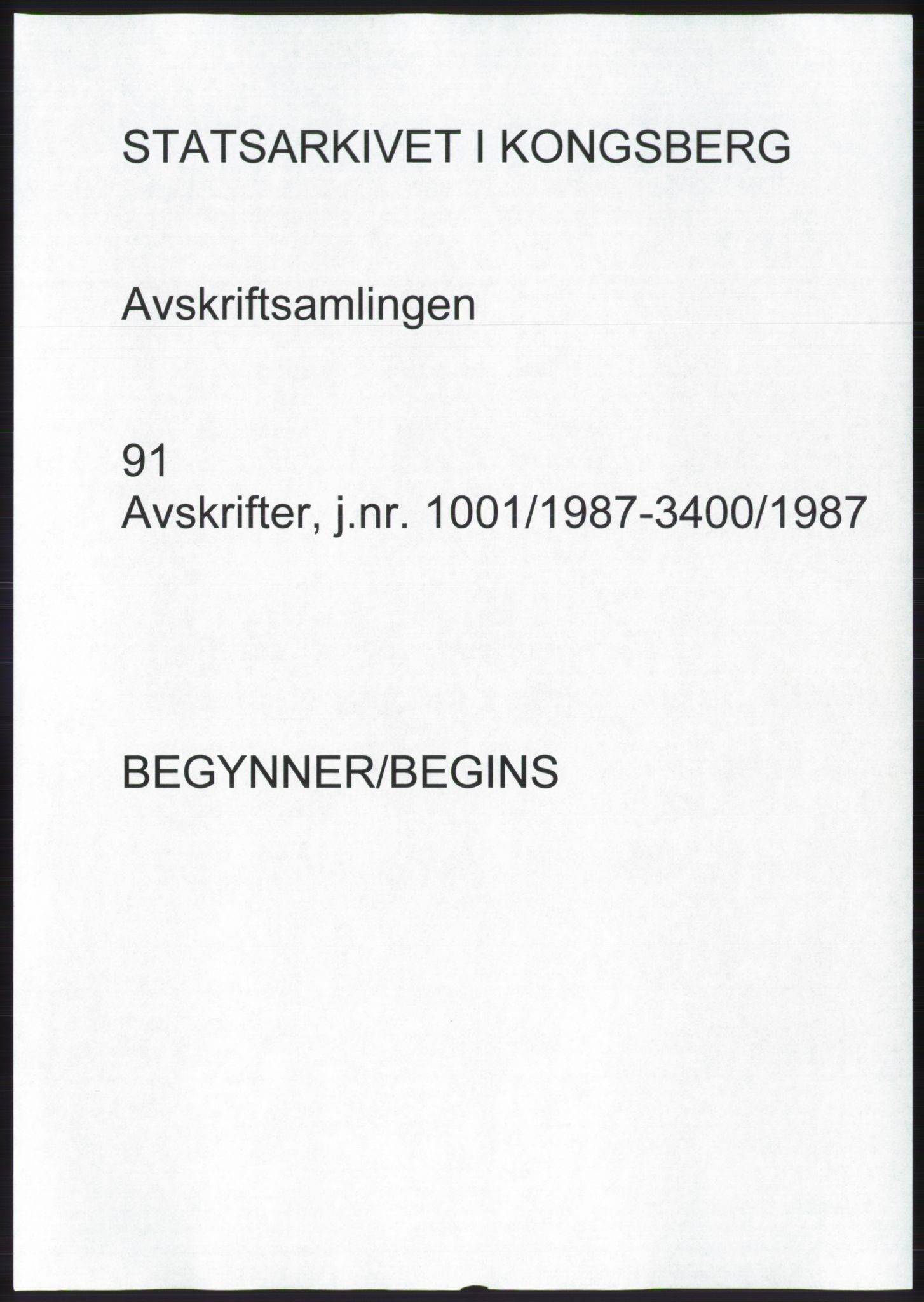 Statsarkivet i Kongsberg, SAKO/A-0001, 1987, p. 1